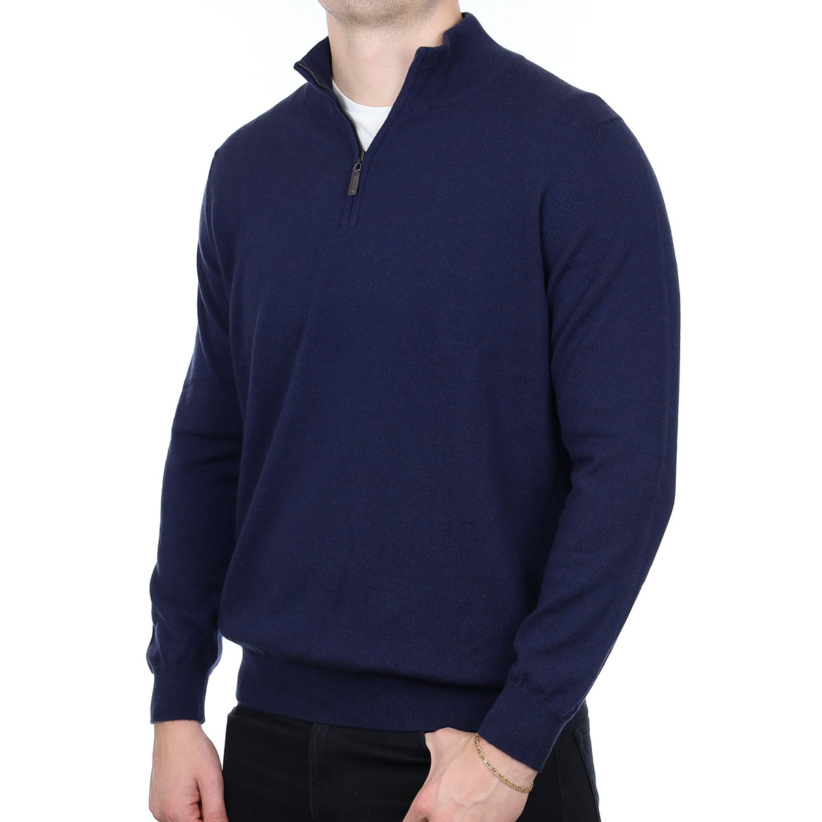 Men’s Brand New Scottish Navy Cashmere 1/4 Zip Jumper XXL
