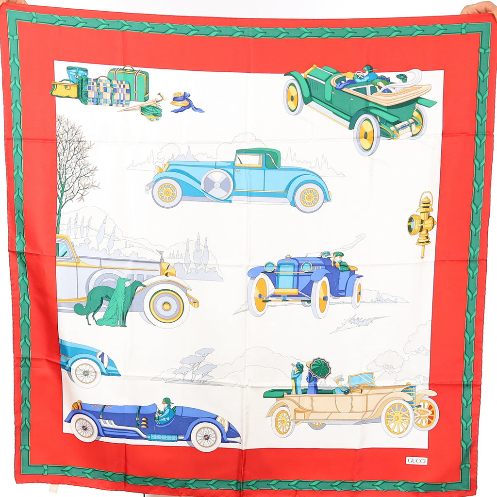 Brand New Gucci Classic Car Vintage Silk Scarf