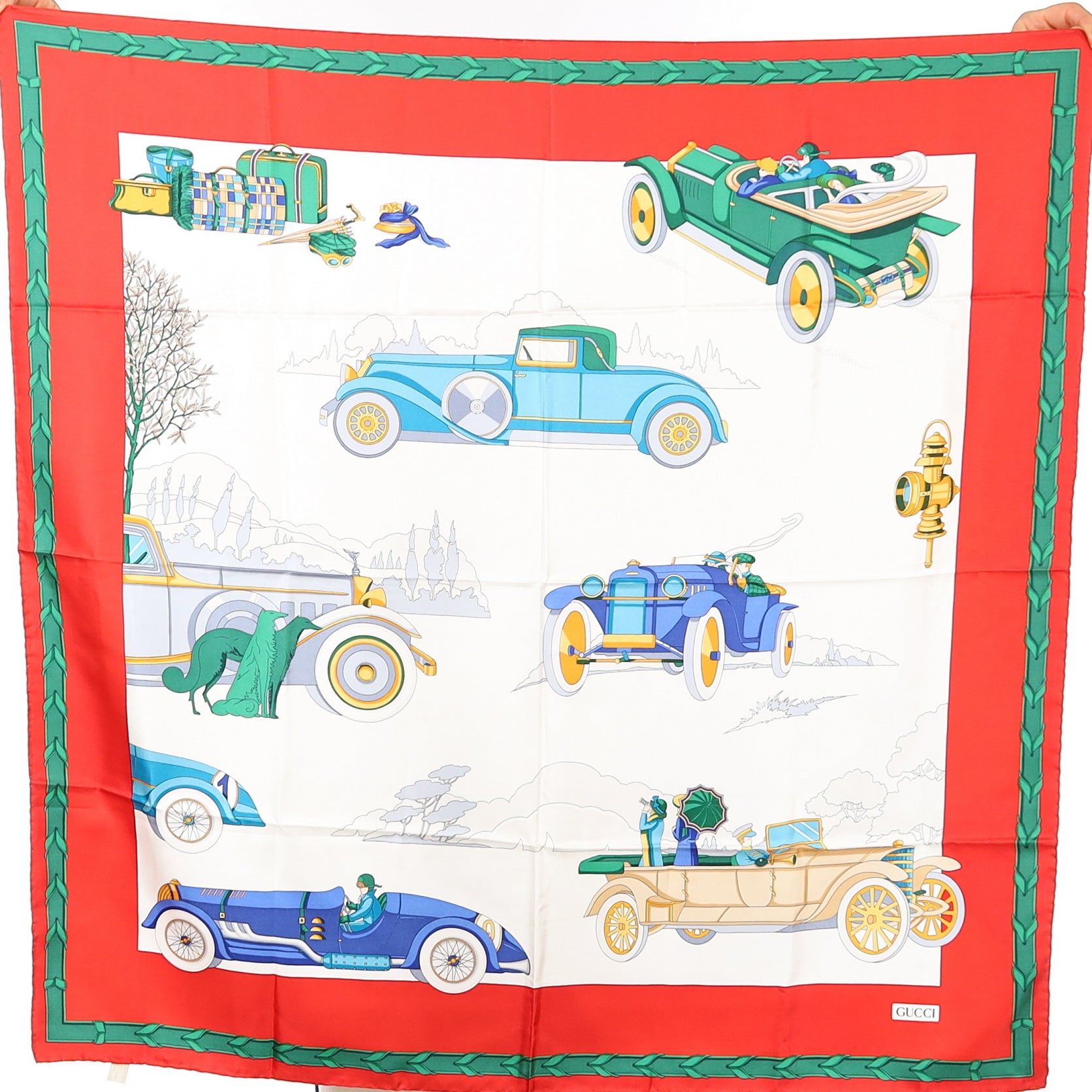 Brand New Gucci Classic Car Vintage Silk Scarf