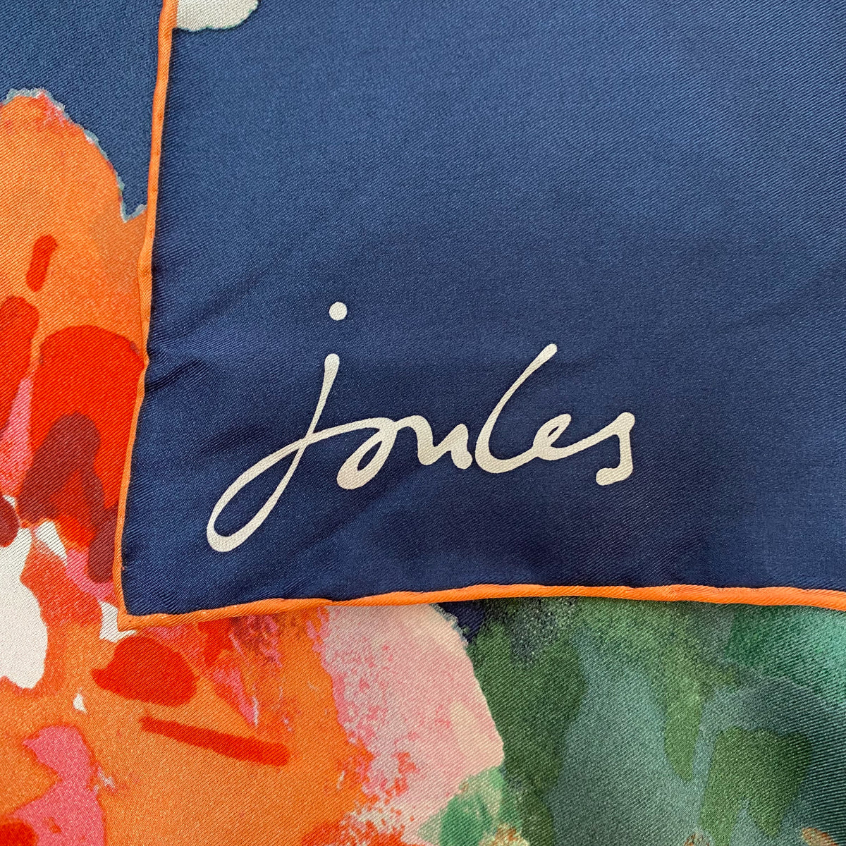 Joules Navy Floral Silk Scarf