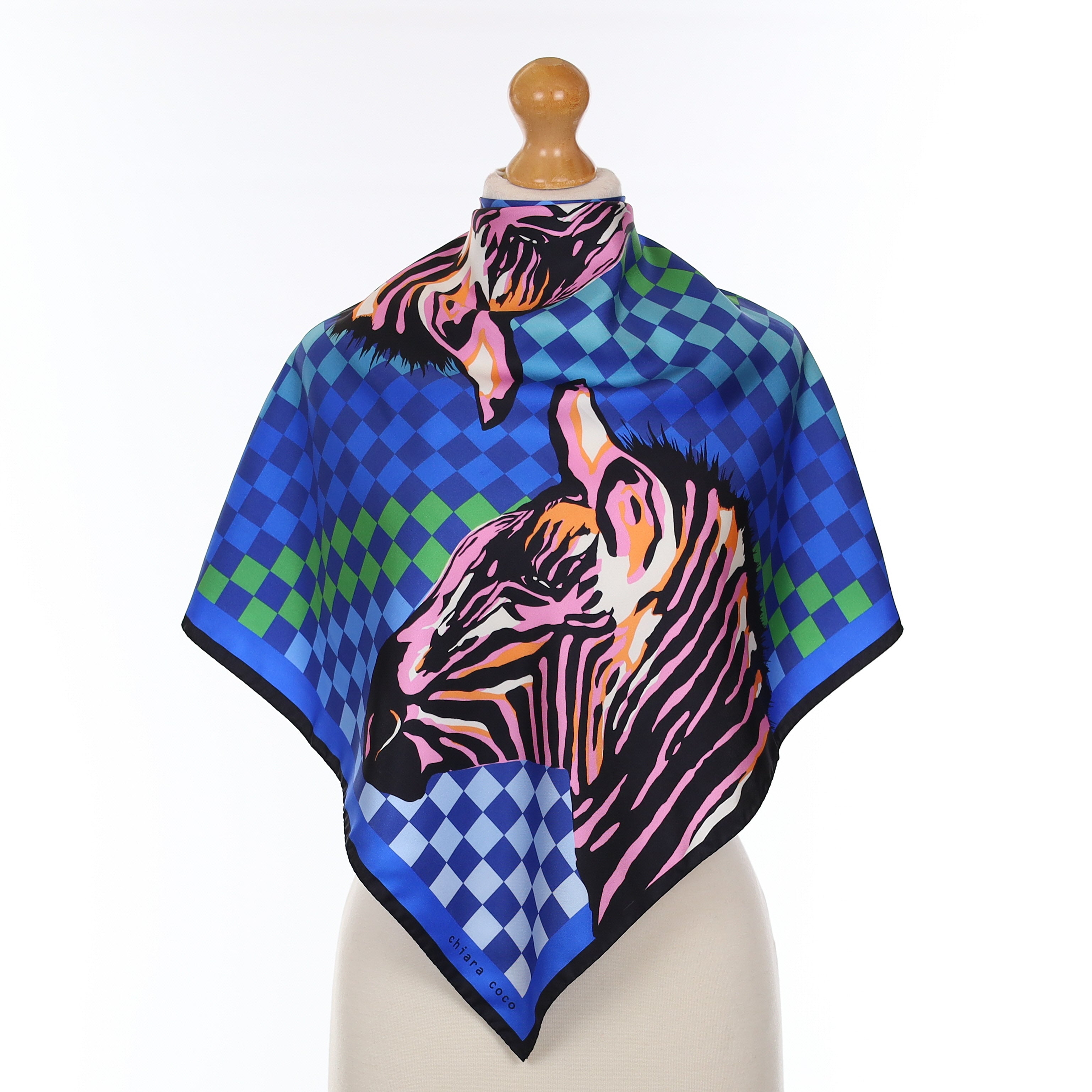 Blue And Pink Zebra Design Silk Scarf