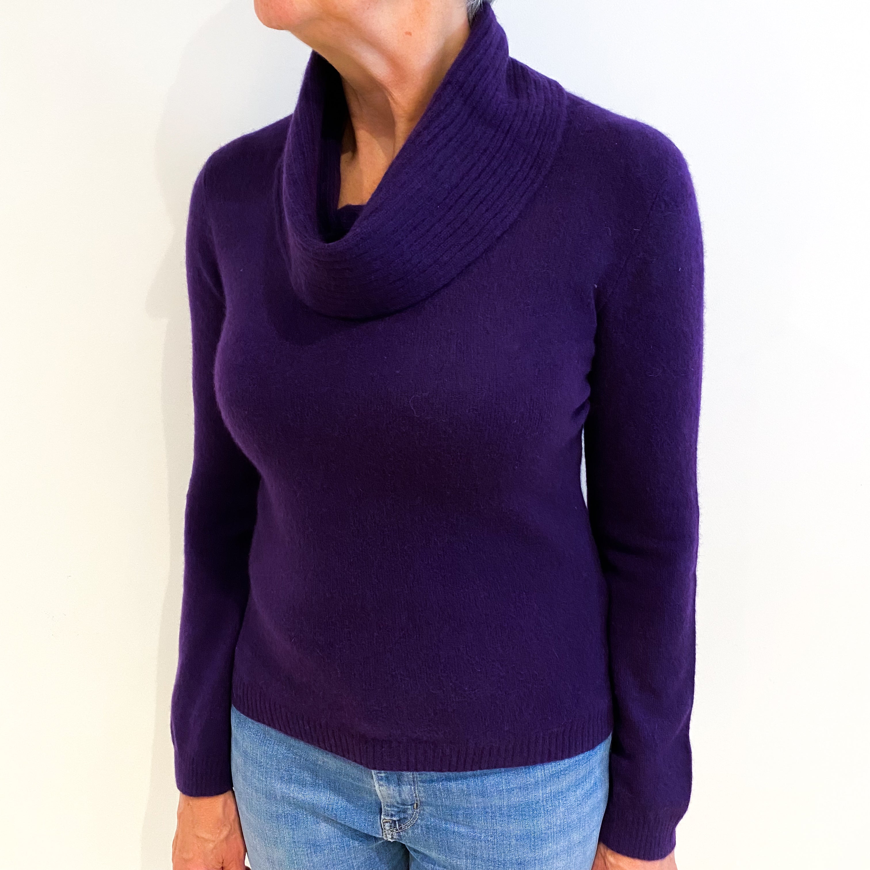 Aubergine Purple Cashmere Cowl Neck Jumper Medium