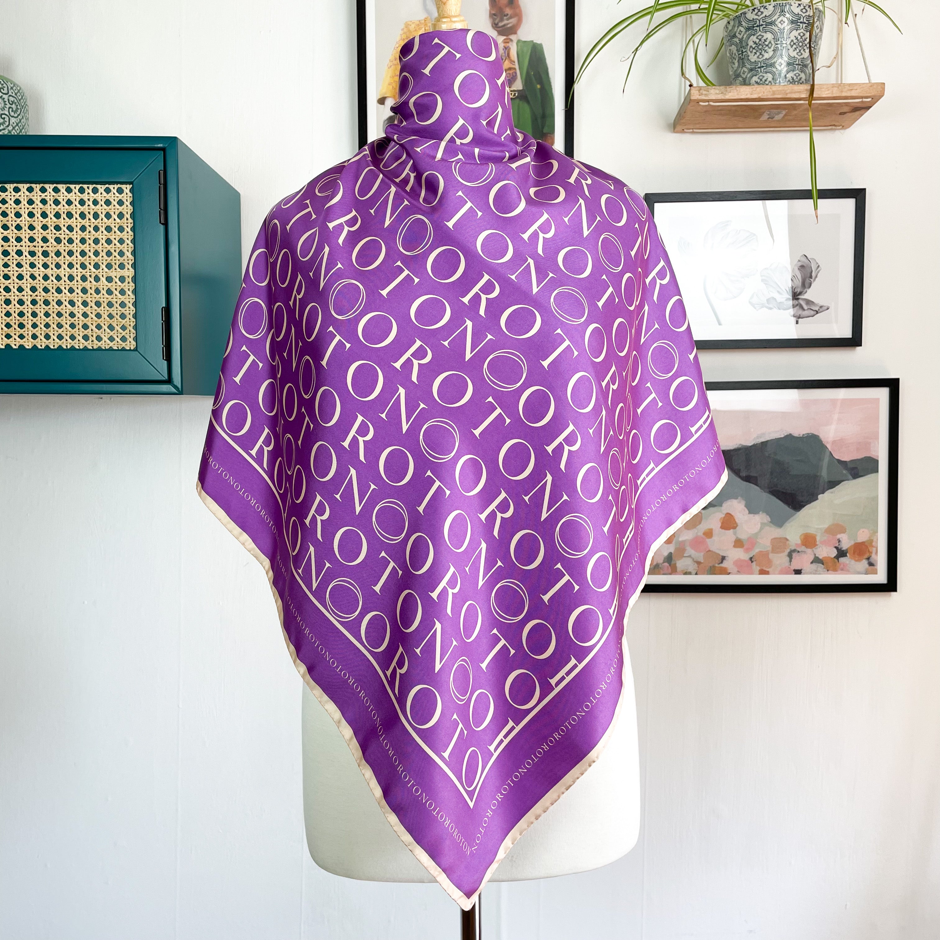 Oroton Purple Logo Designer Silk Scarf