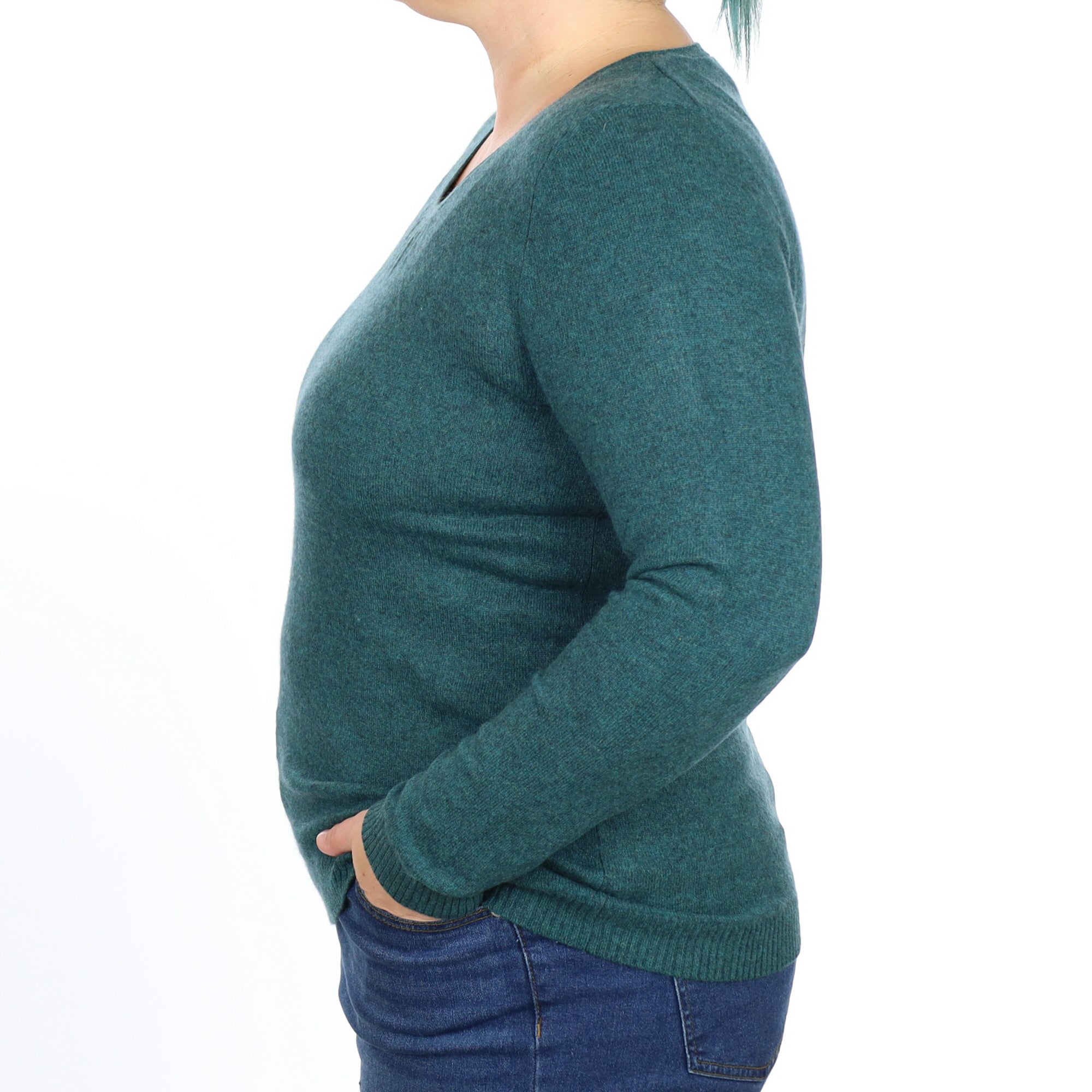 LL Bean Spruce Green Cashmere Scoop Neck Jumper Large
