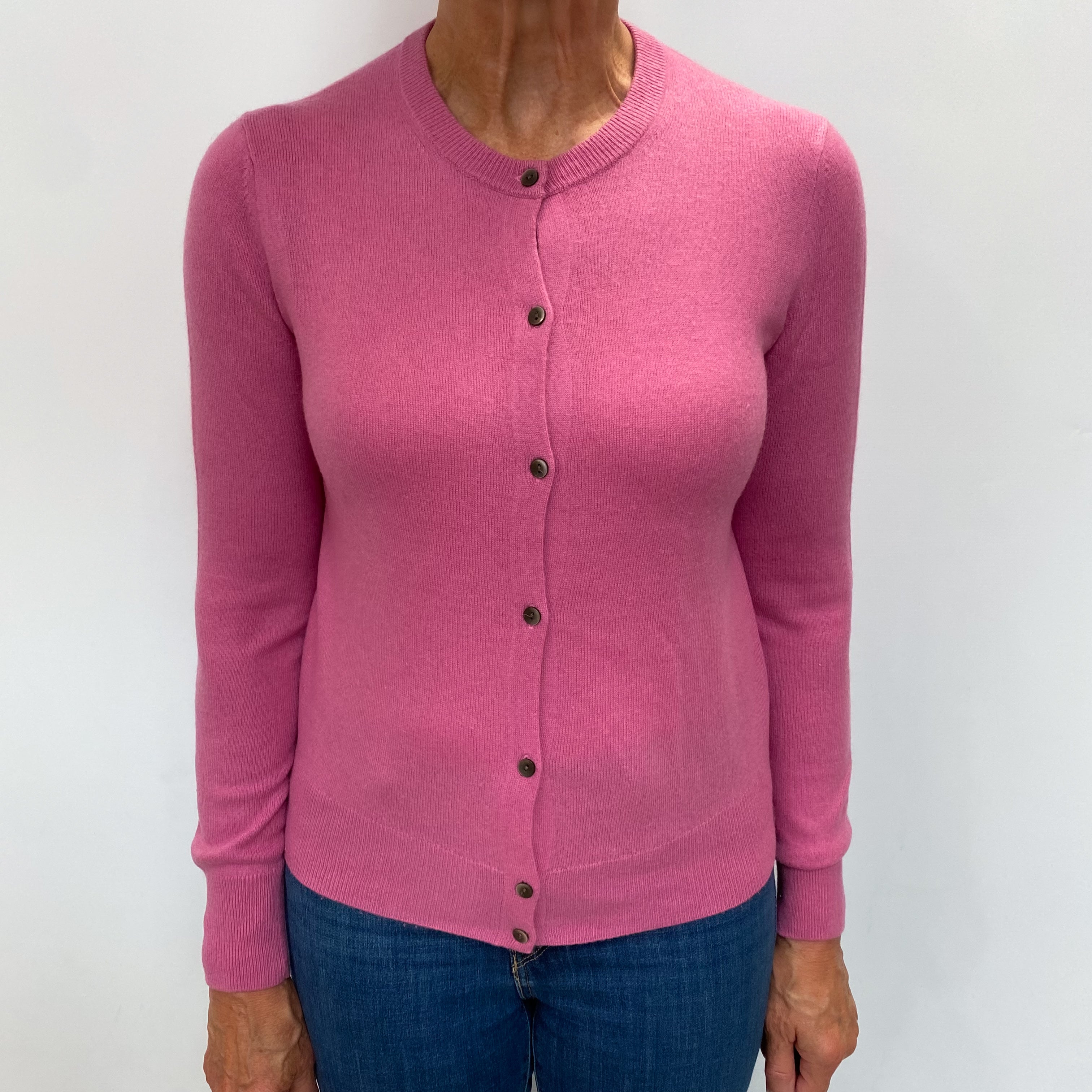 Bubblegum Pink Cashmere Crew Neck Cardigan Medium