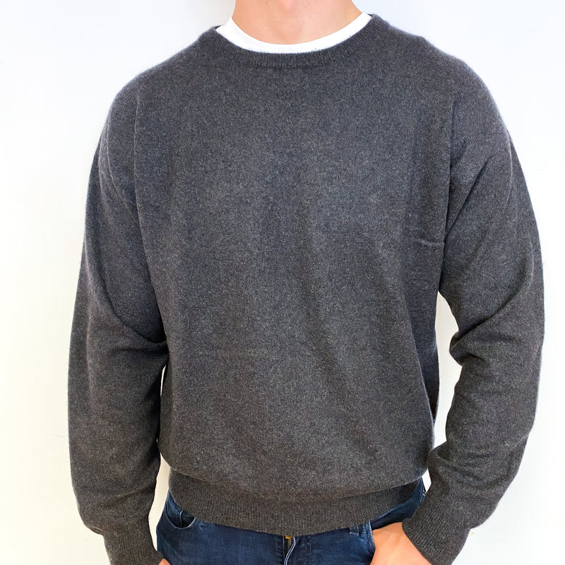 Men's Slate Grey Cashmere Crew Neck Jumper Extra Extra Large