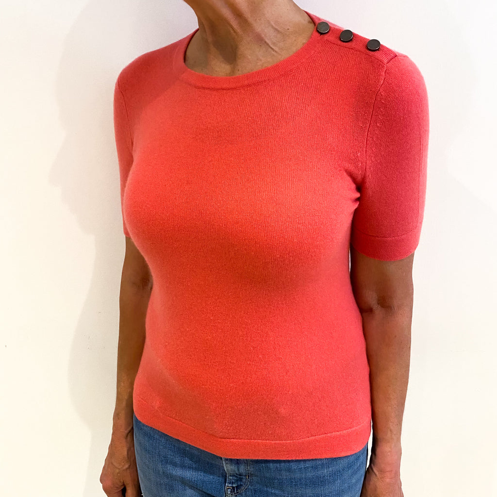 Flamingo Pink Cashmere Crew Neck Short Sleeved Jumper Medium