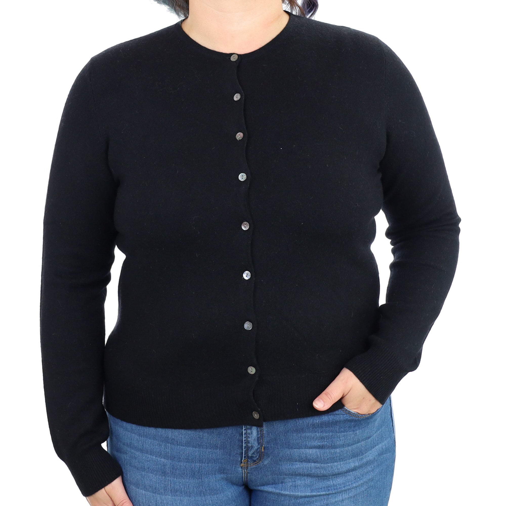 Black Cashmere Crew Neck Cardigan Large