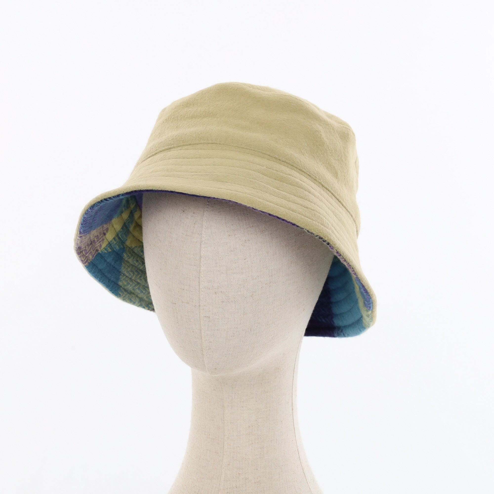 Unisex Blue and Purple Check Reversible Cashmere Bucket Hat Men’s - M Women’s - L