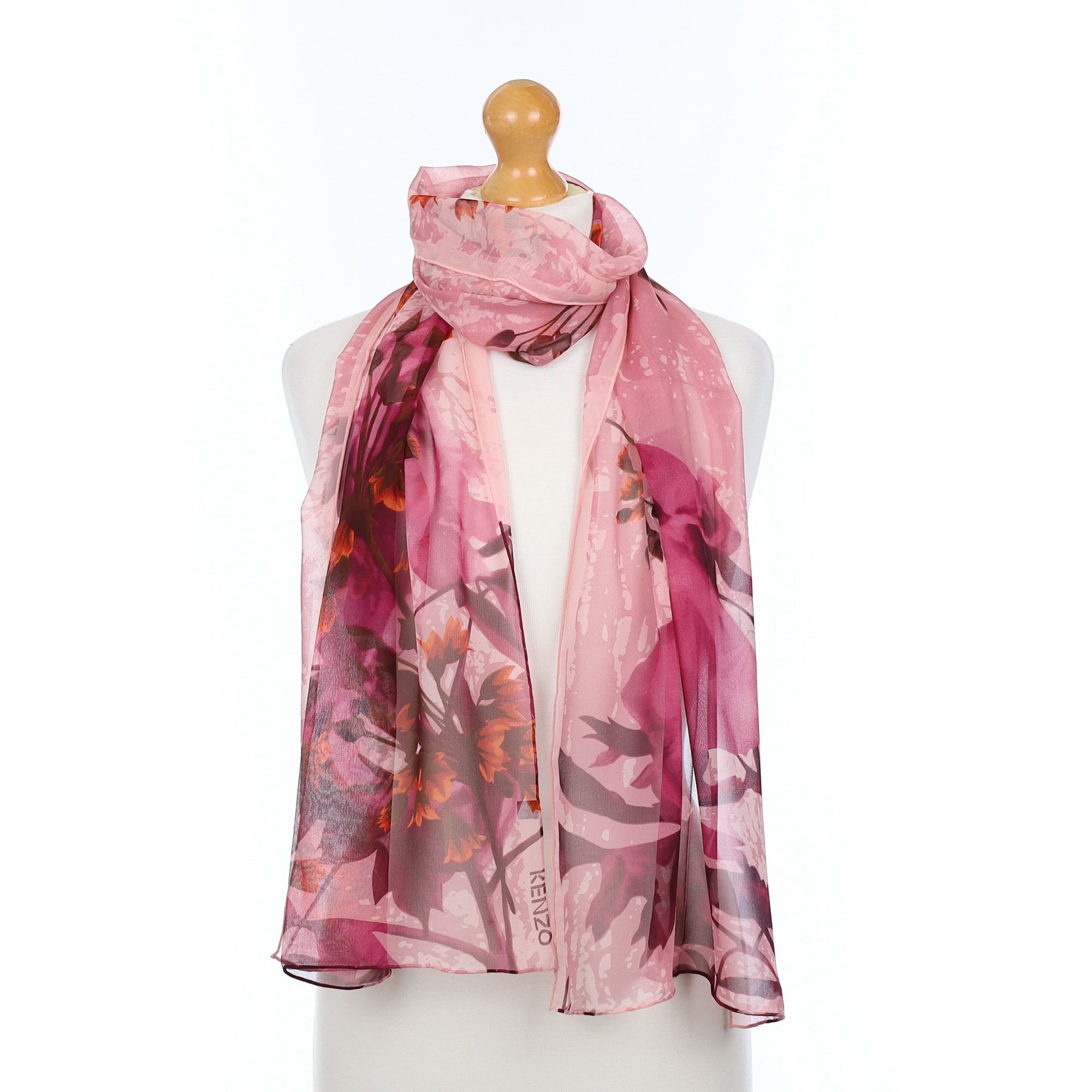 Brand New Kenzo Pink Floral Silk Scarf