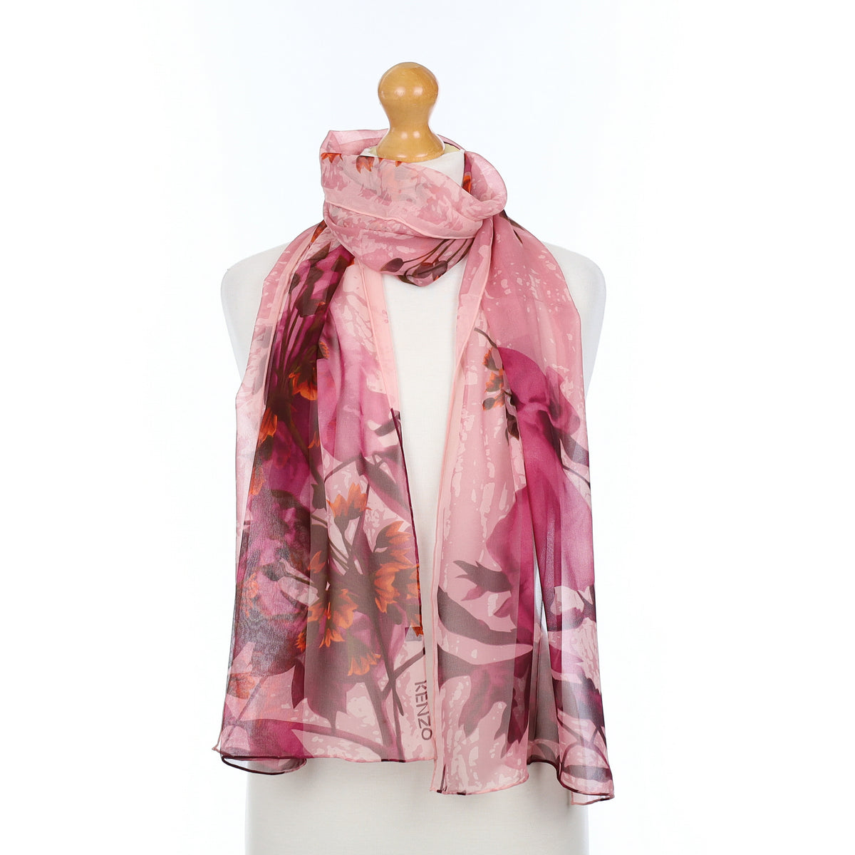 Brand New Kenzo Pink Floral Silk Scarf