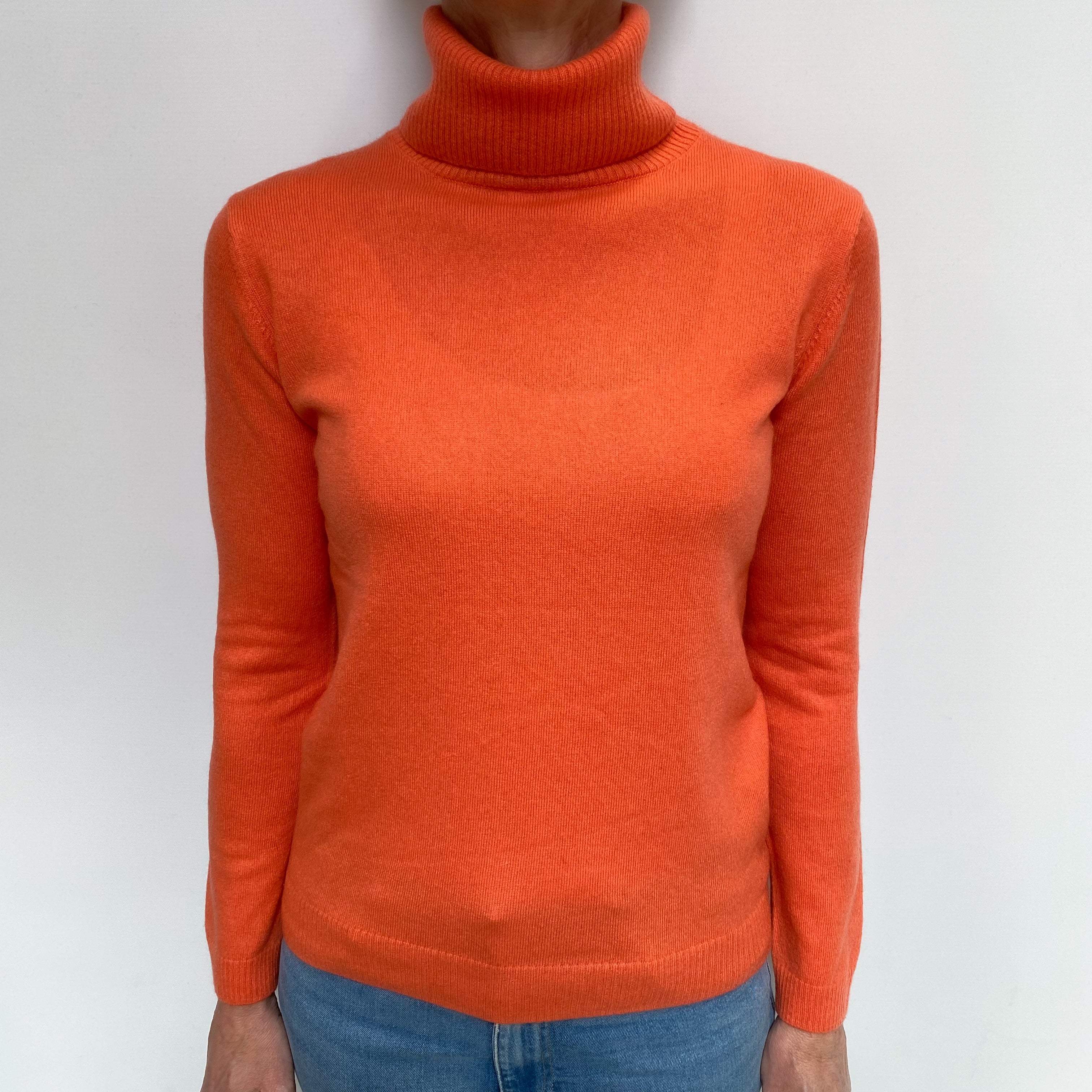 Tangerine Orange Cashmere Polo Neck Jumper Small