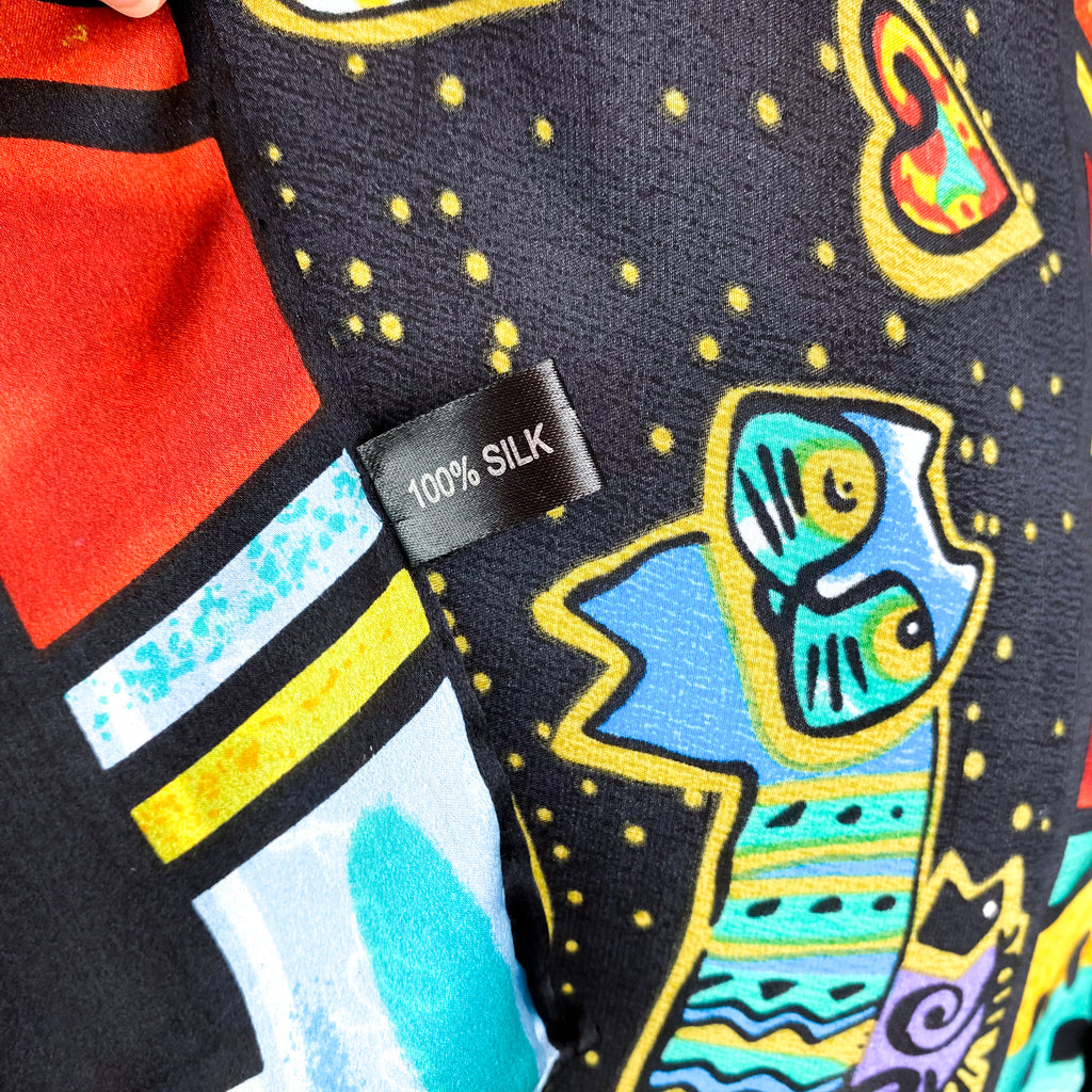 Large Colourful Cat Design Silk Scarf
