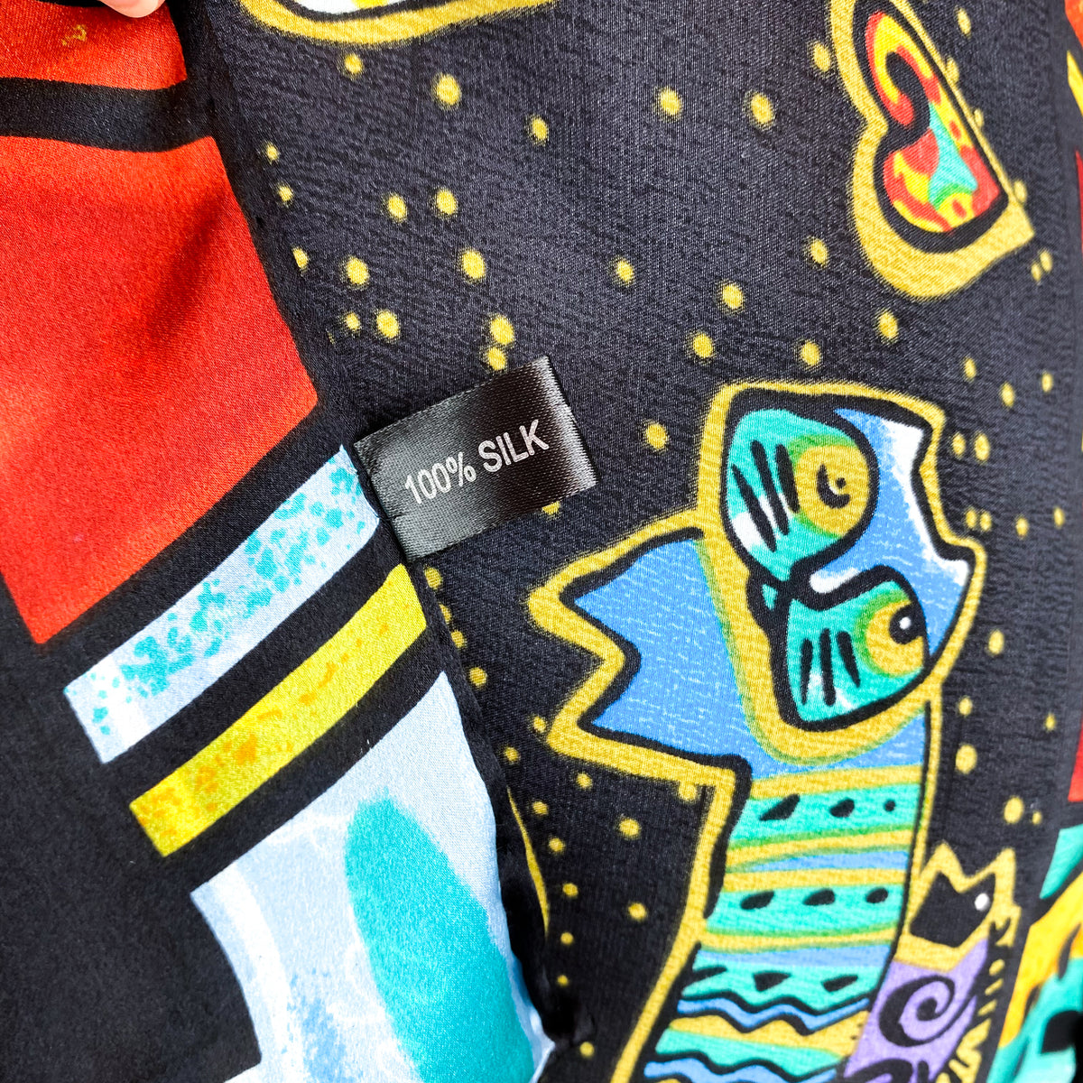 Large Colourful Cat Design Silk Scarf