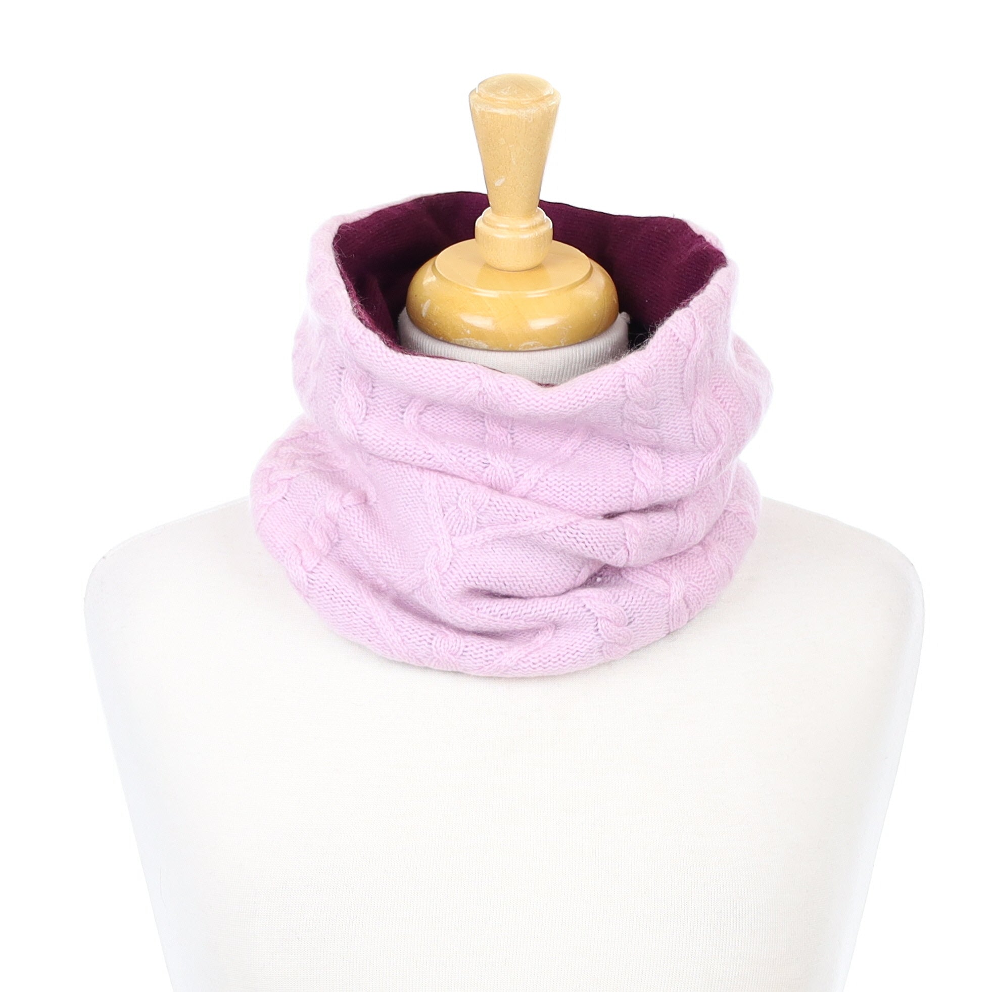 Lilac and Mulberry Cable Knit Luxury Double Layered Snood