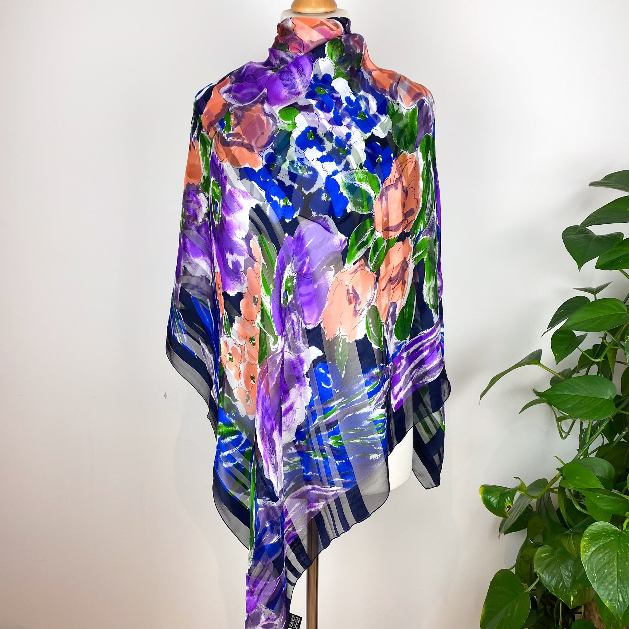 Large Floral Chiffon Silk Scarf