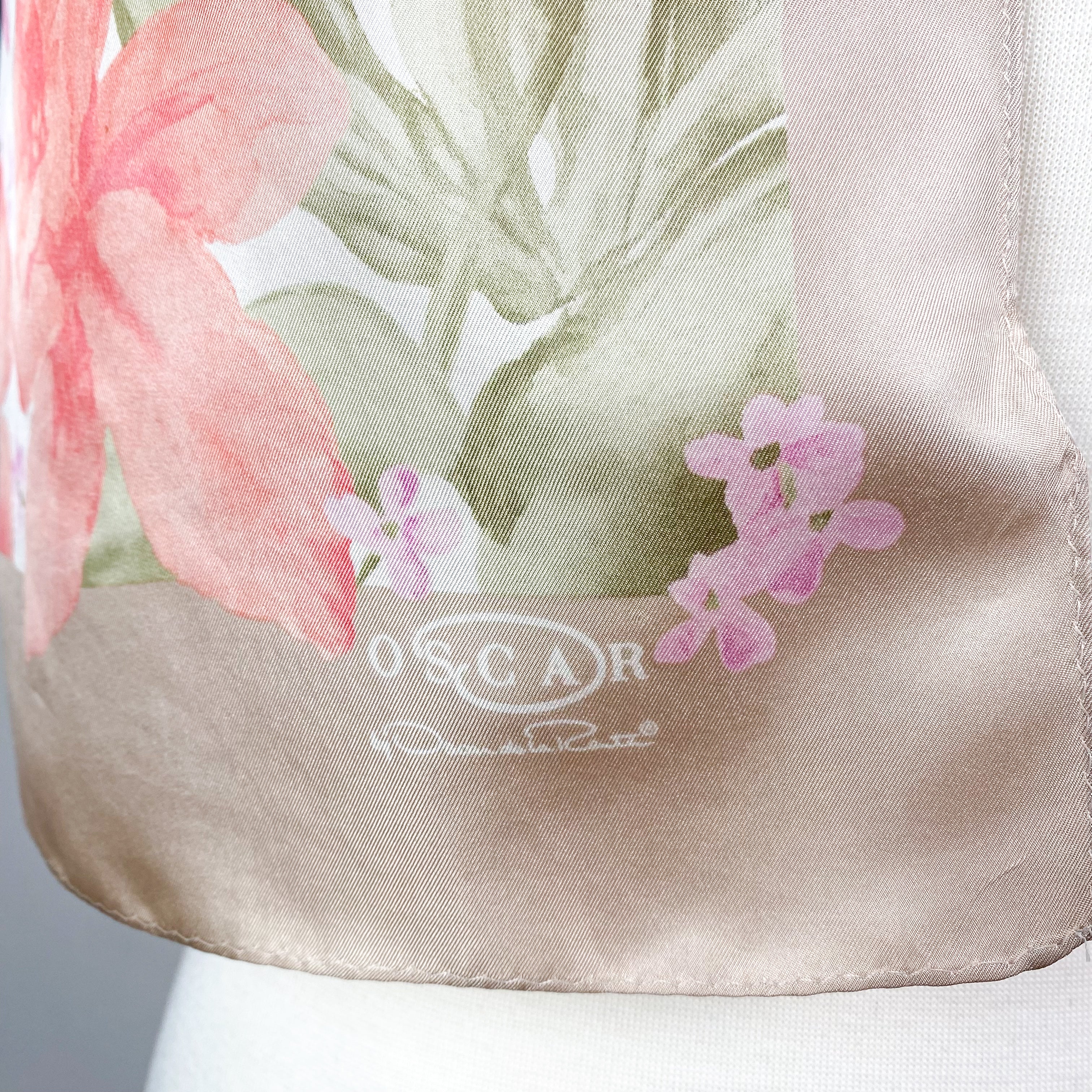 Long Floral Oscar de la Renta Vintage Silk Scarf