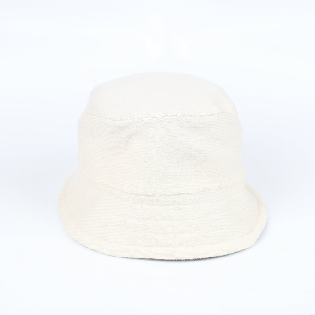 Ivory and Smoke Grey Reversible Cashmere Bucket Hat Medium