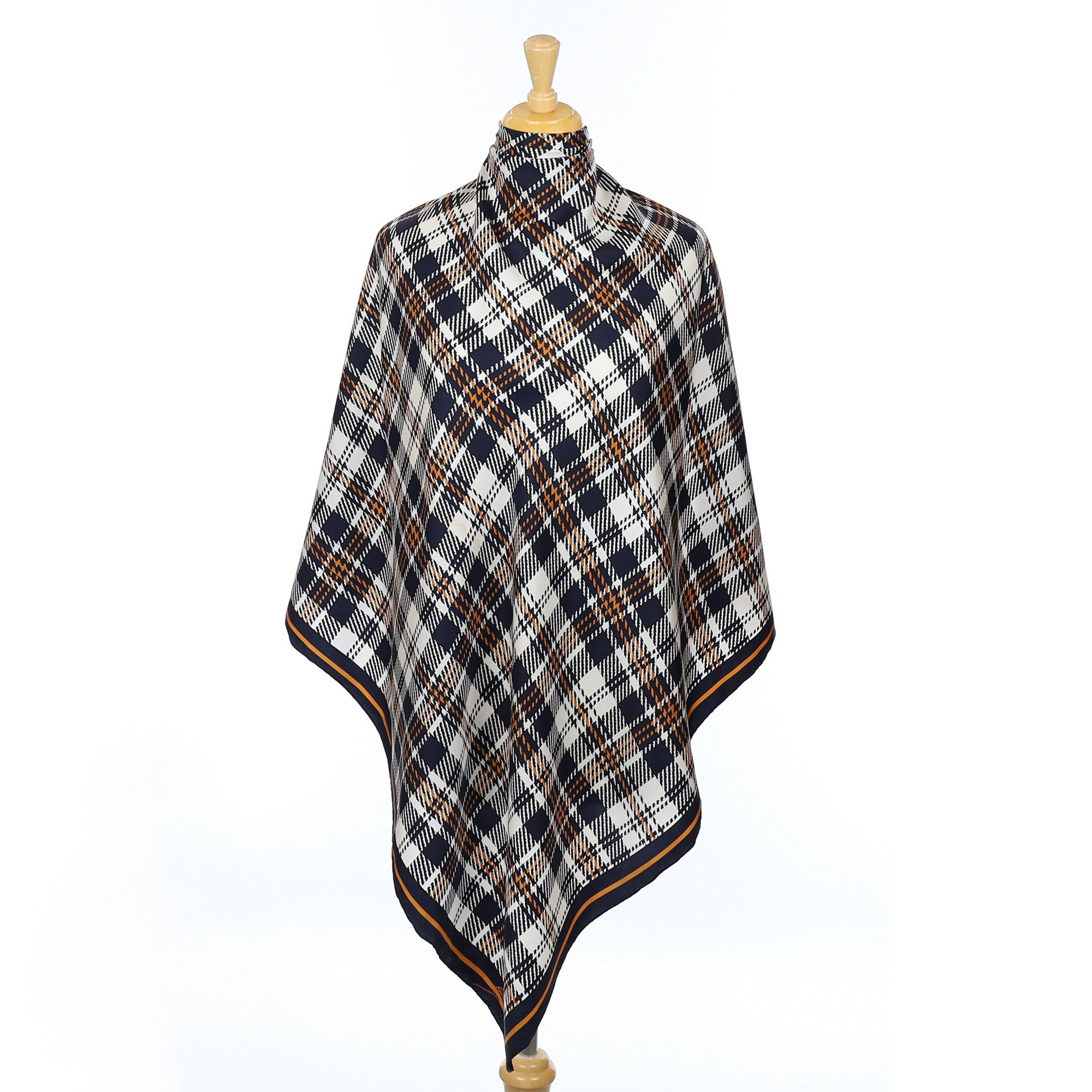 Italian Black and Cream Check Vintage Silk Scarf