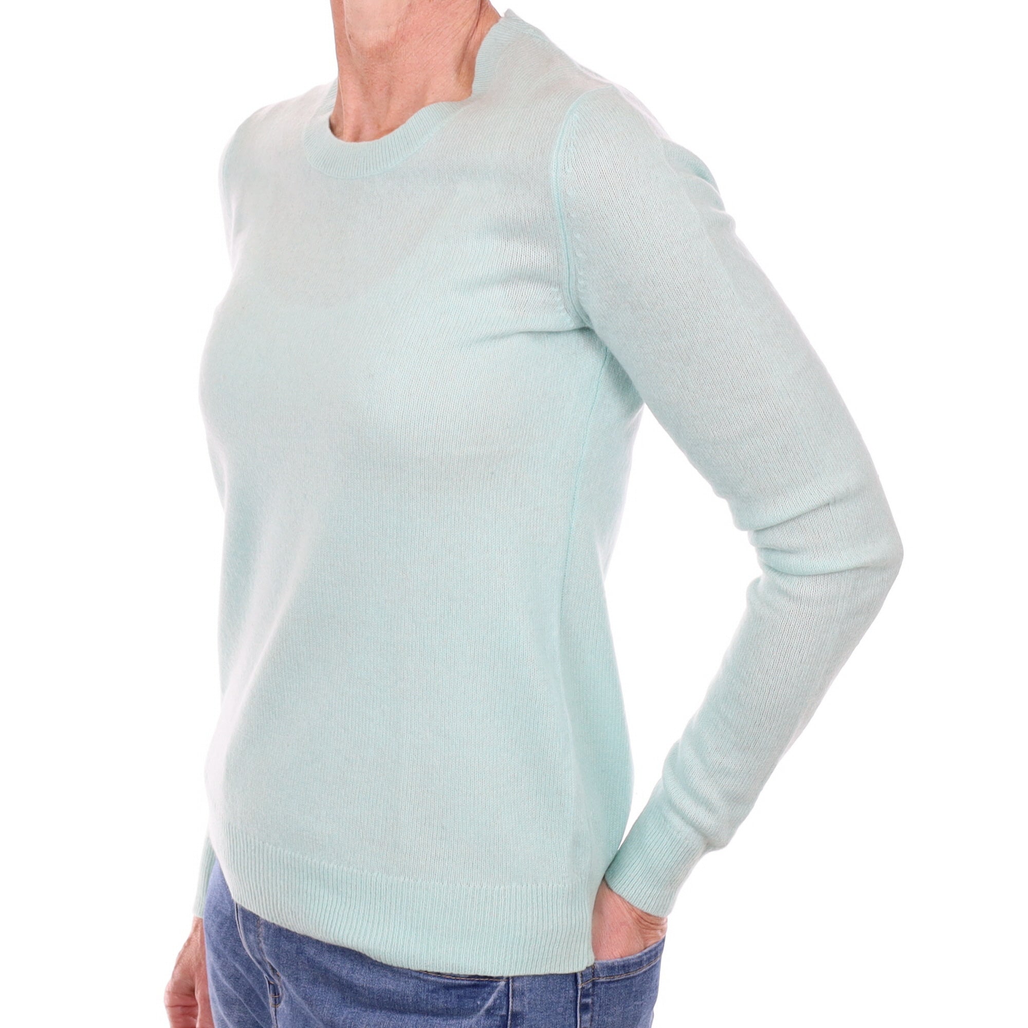 Deep Mint Blue Cashmere Crew Neck Jumper Small