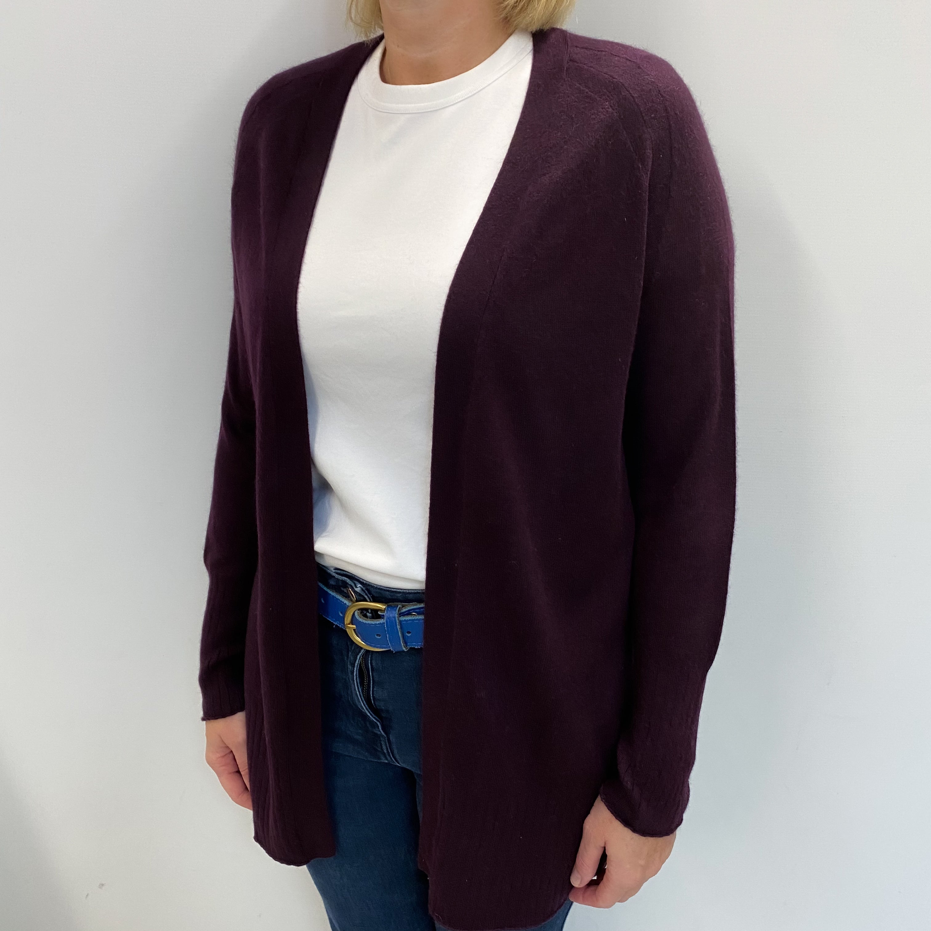 Aubergine Purple Cashmere Edge To Edge Cardigan Large