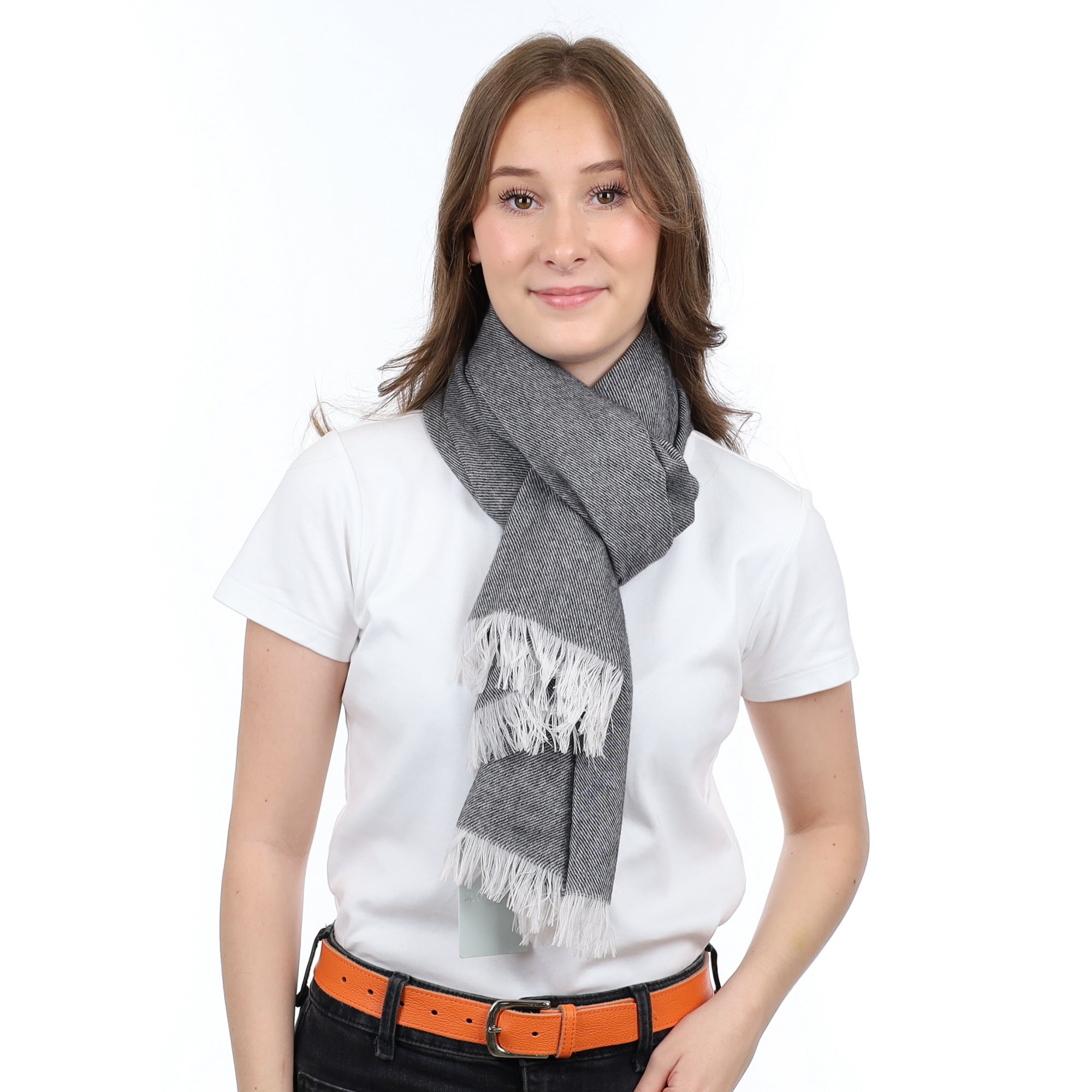 Brand New British Graphite & Ivory Luxury Woven Cashmere Mini Wrap