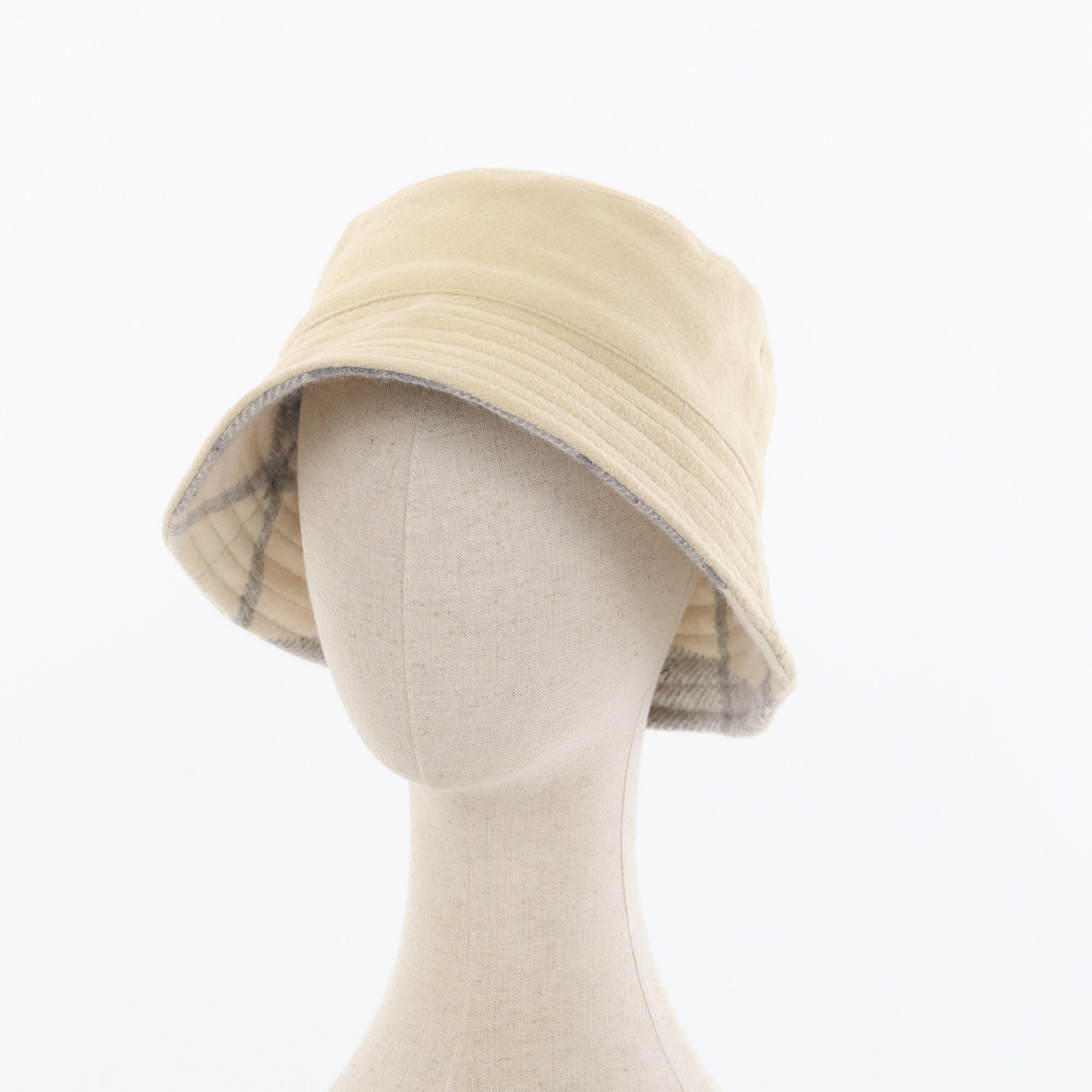 Unisex Ivory Checked Reversible Cashmere Bucket Hat Men’s - M Women’s - L