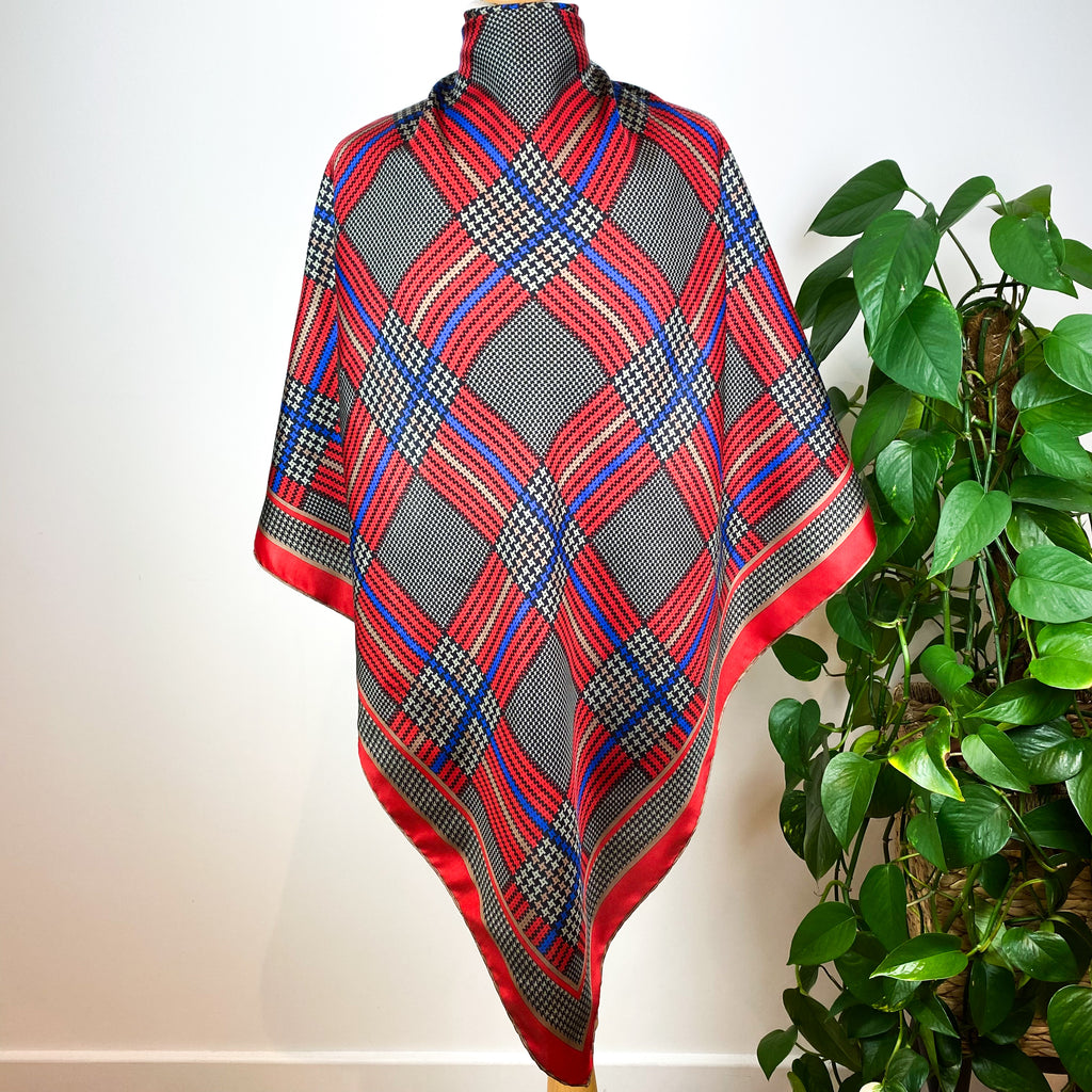 Red Check Vintage Silk Scarf