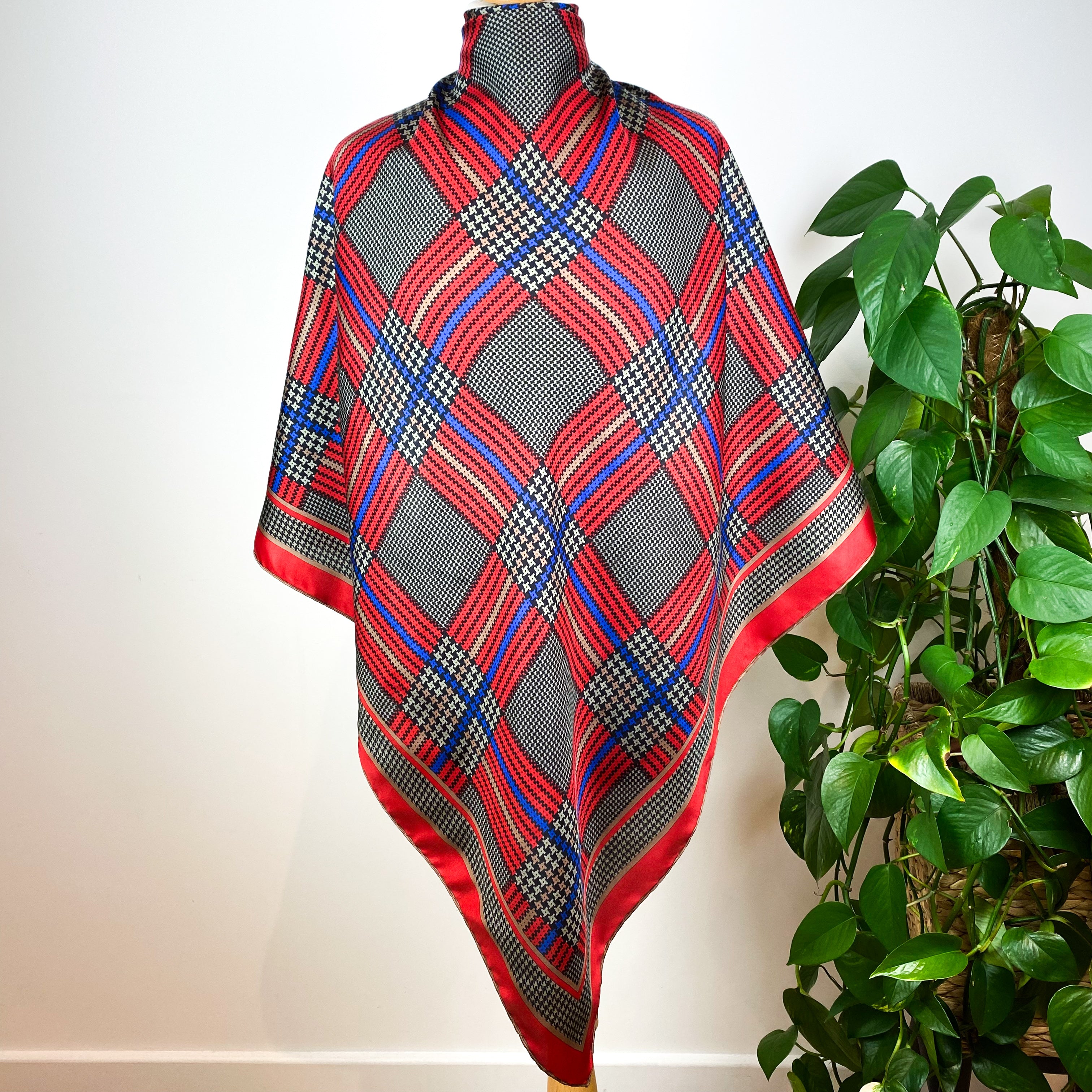 Red Check Vintage Silk Scarf