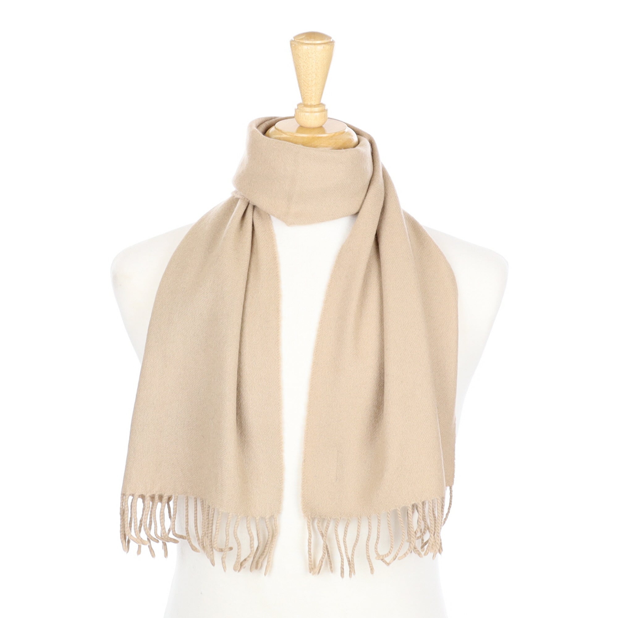 Light Camel Cashmere Fringed Woven Scarf
