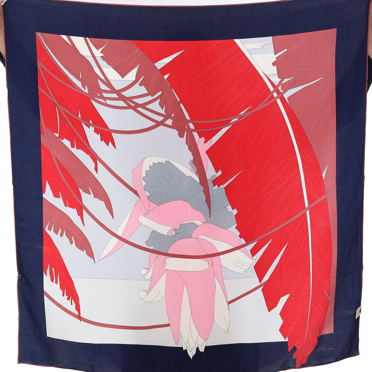 Boxed Grès Red And Navy Botanical Silk Scarf