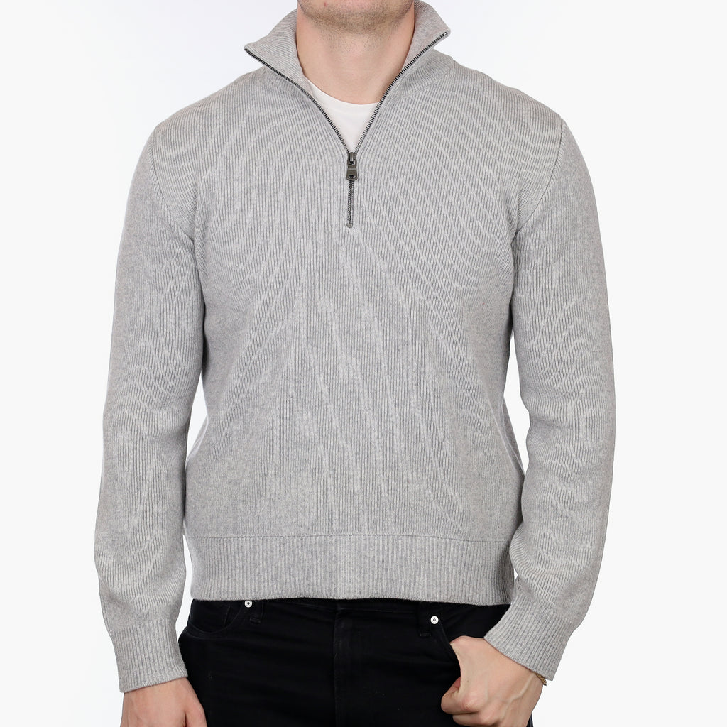 Men’s Brand New Scottish Mist Grey Heavy Knit Cashmere 1/4 Zip Jumper XL
