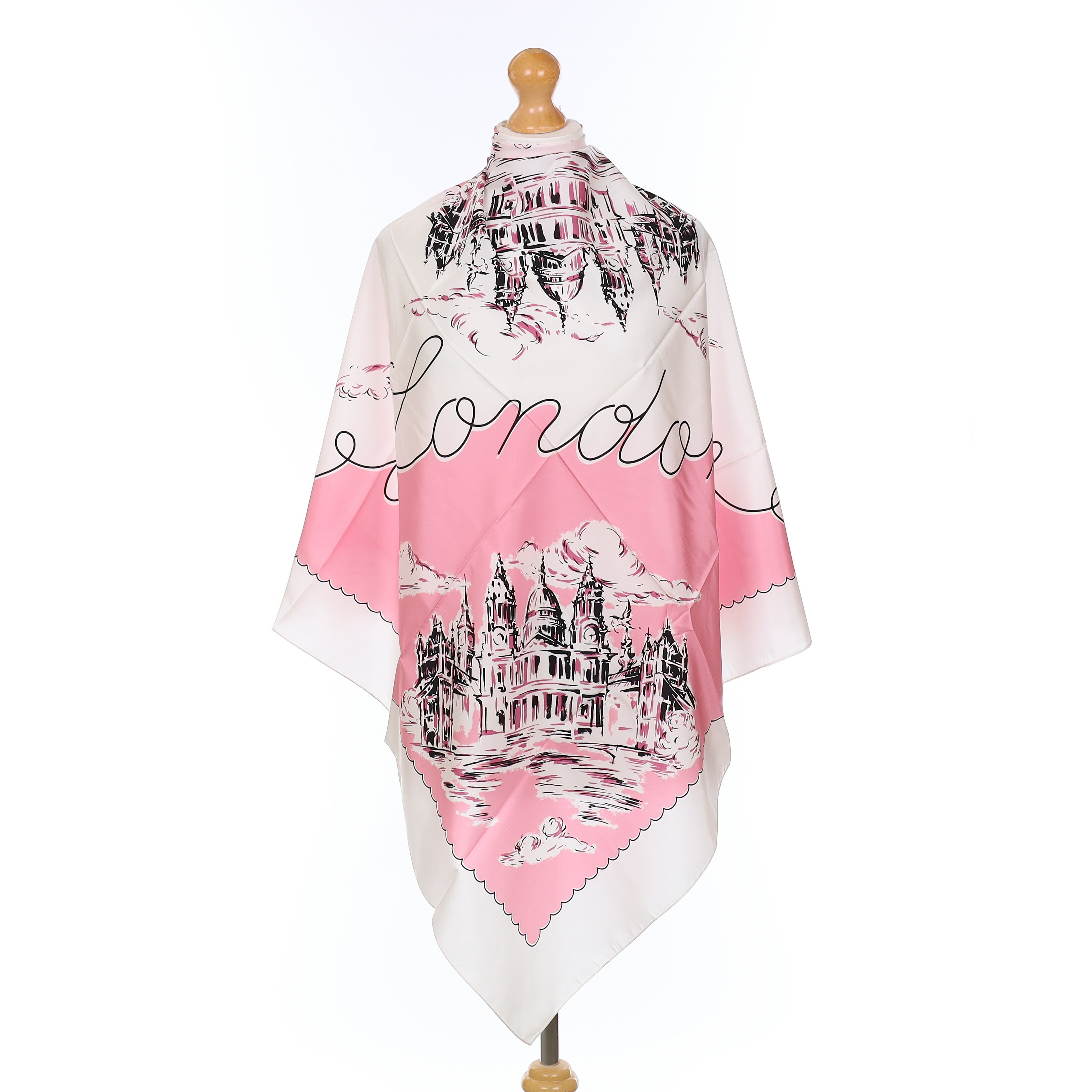 Brand New Burberry Pink London St. Pauls Cathedral Silk Scarf