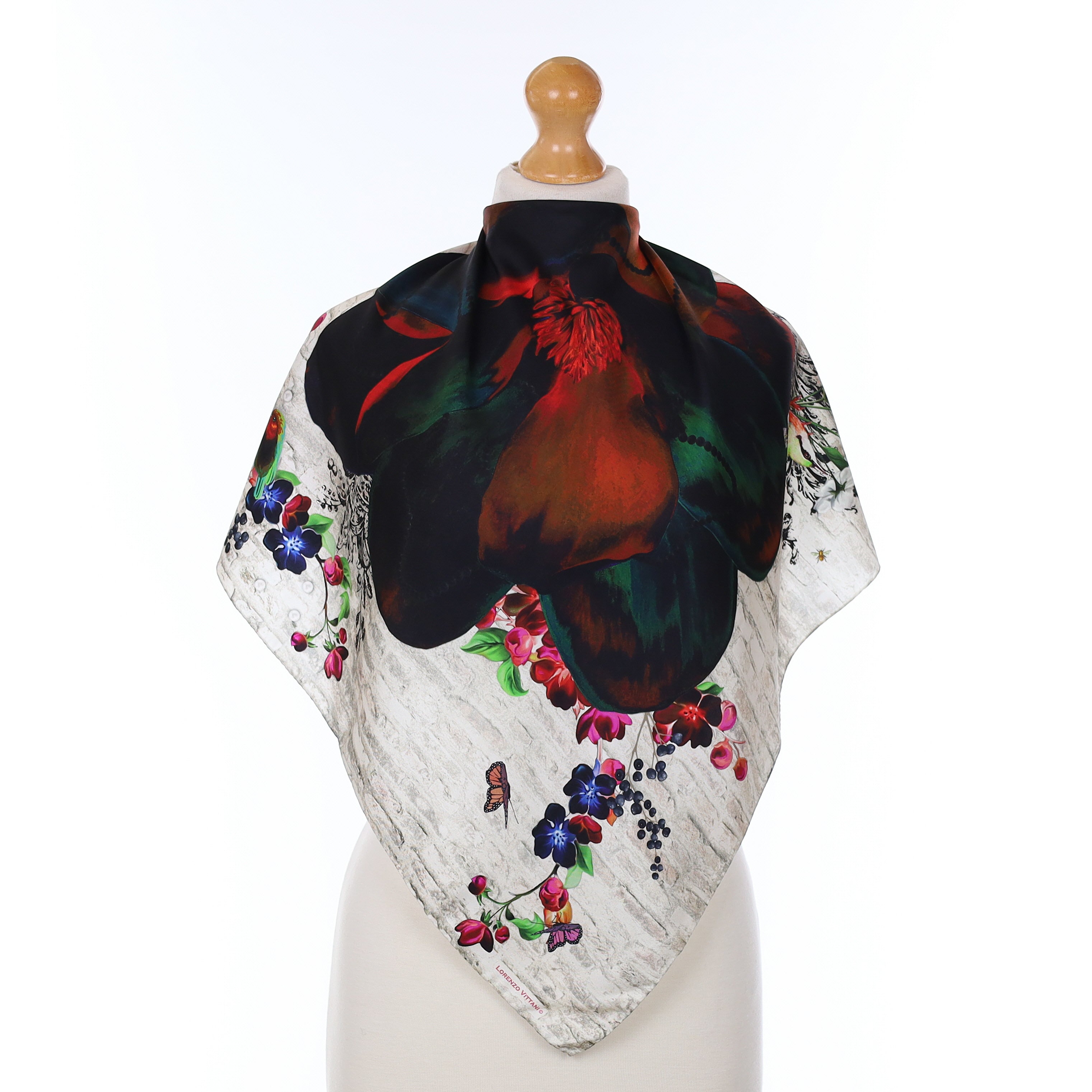Floral And Butterflies Silk Scarf