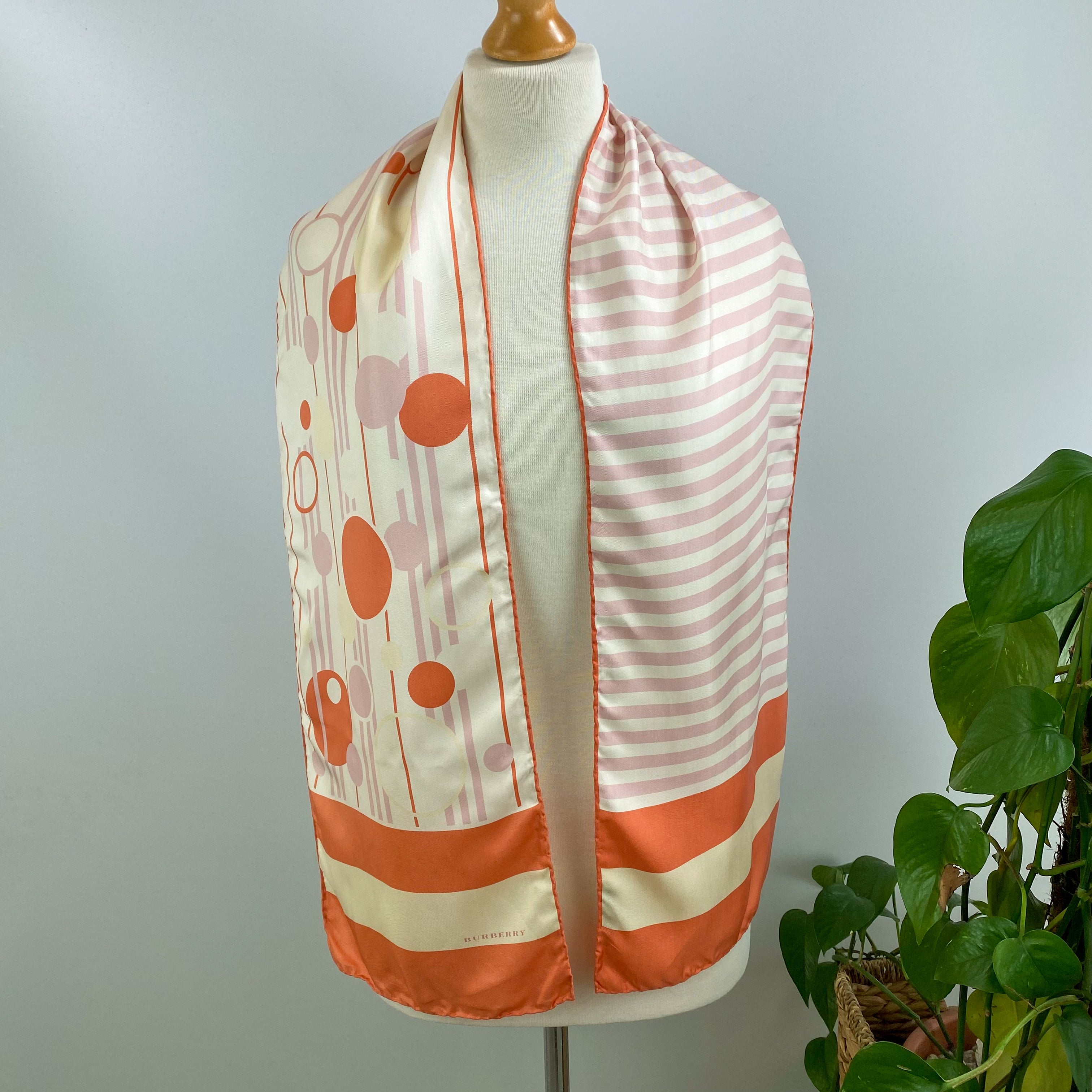 Burberry Apricot Spots and Stripes Silk Scarf