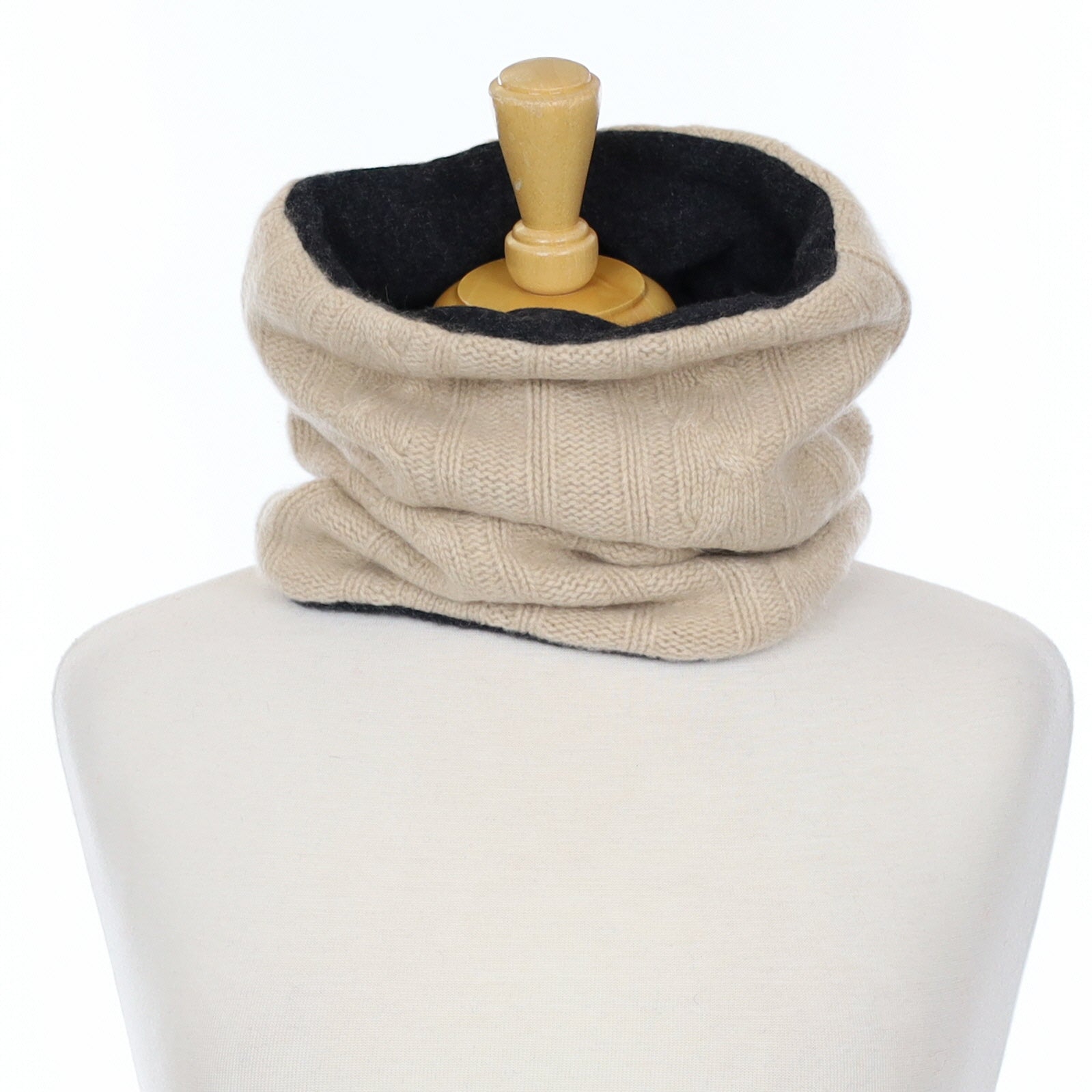 Beige Cable and Darkest Slate Grey Luxury Double Layered Snood