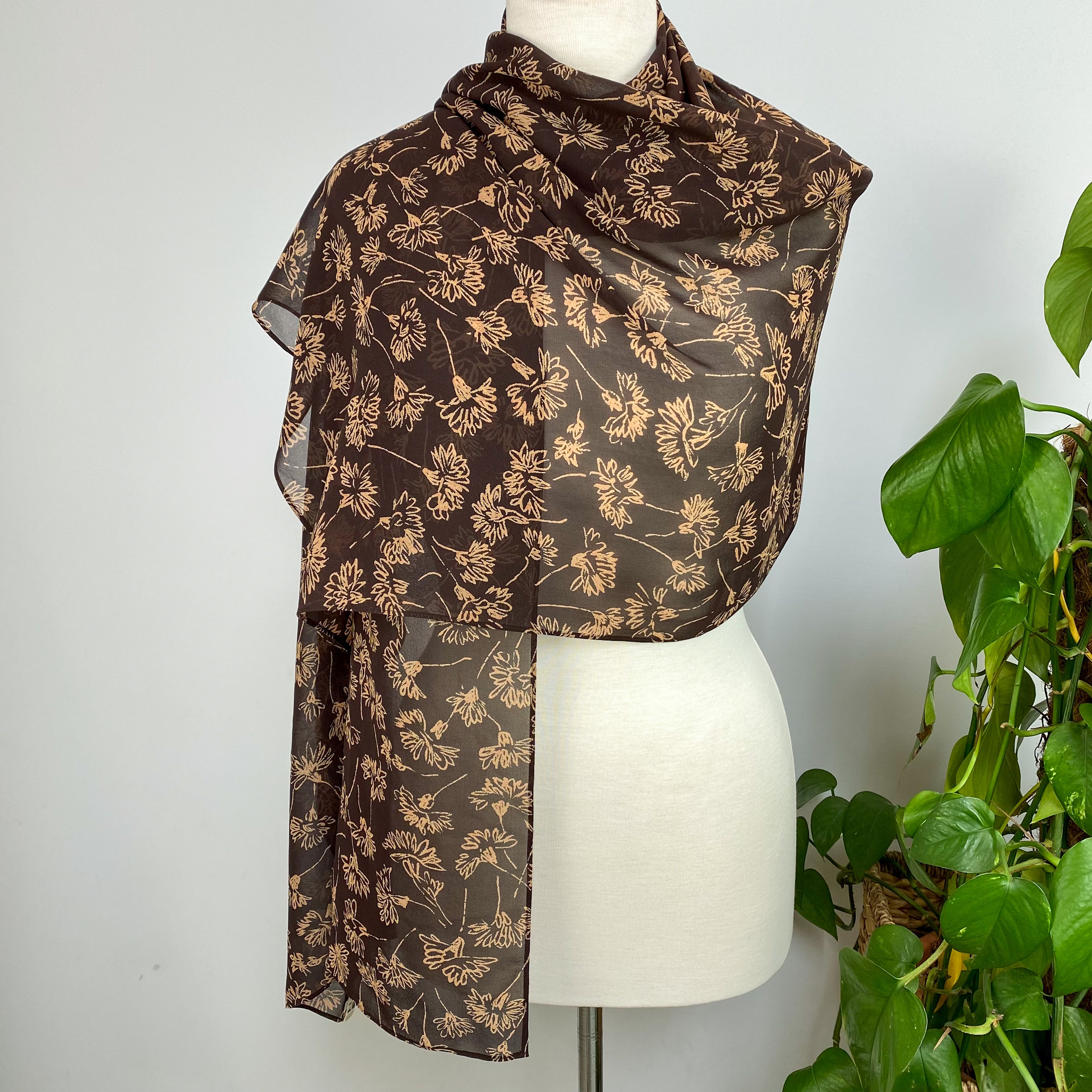 Two Tone Brown Rectangular Silk Scarf