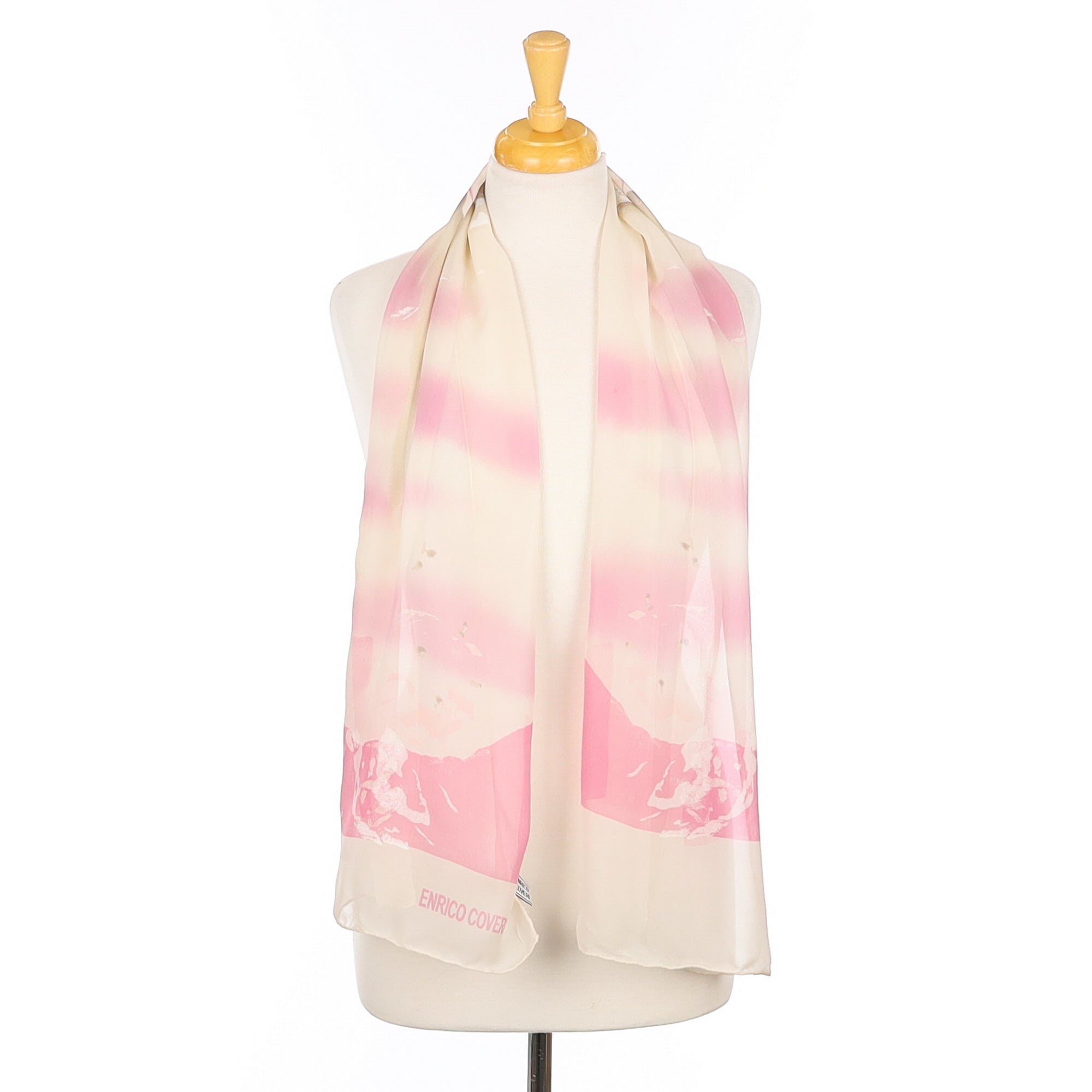 Enrico Coveri Pink and Cream Long Silk Scarf