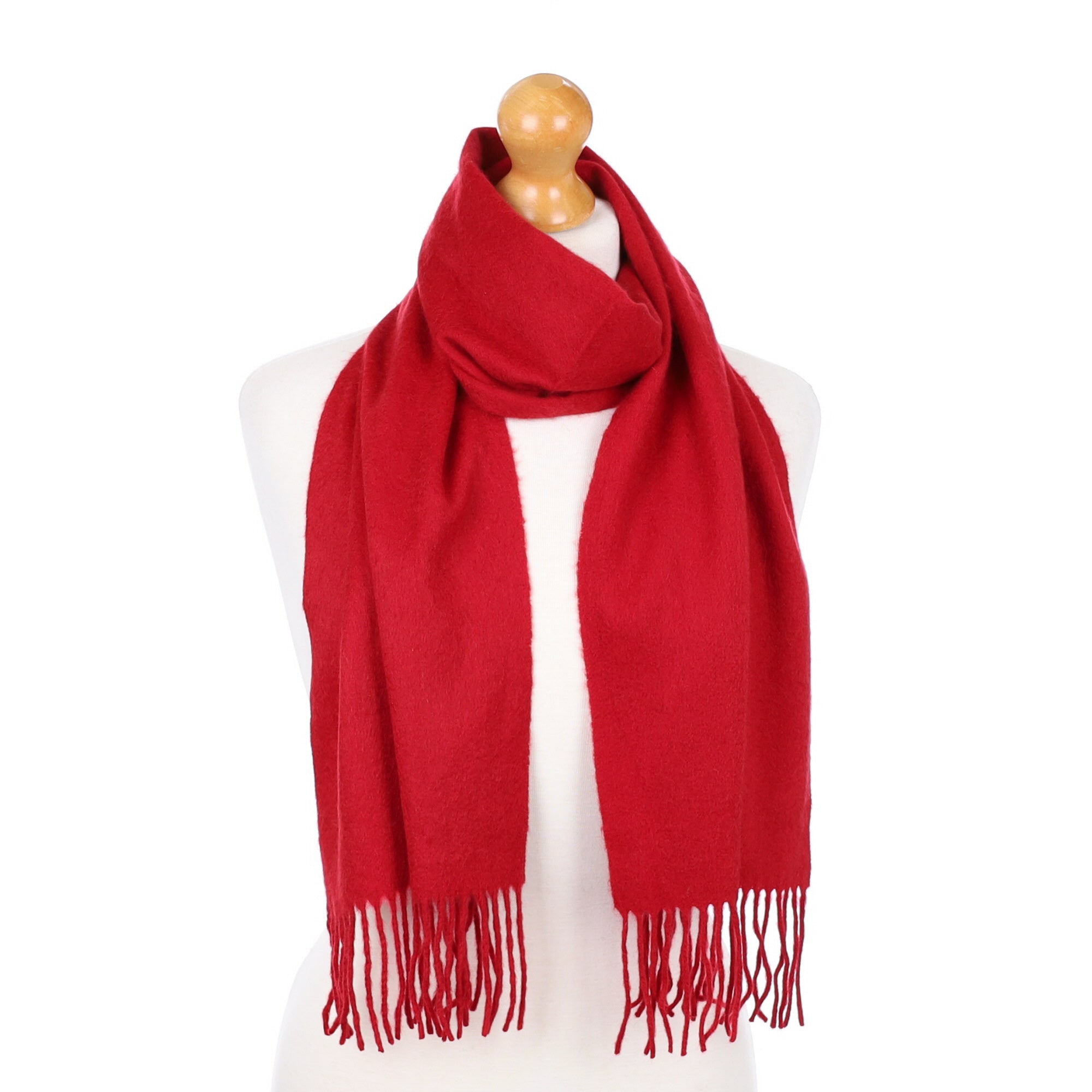 Crimson Red Fringed Cashmere Woven Scarf