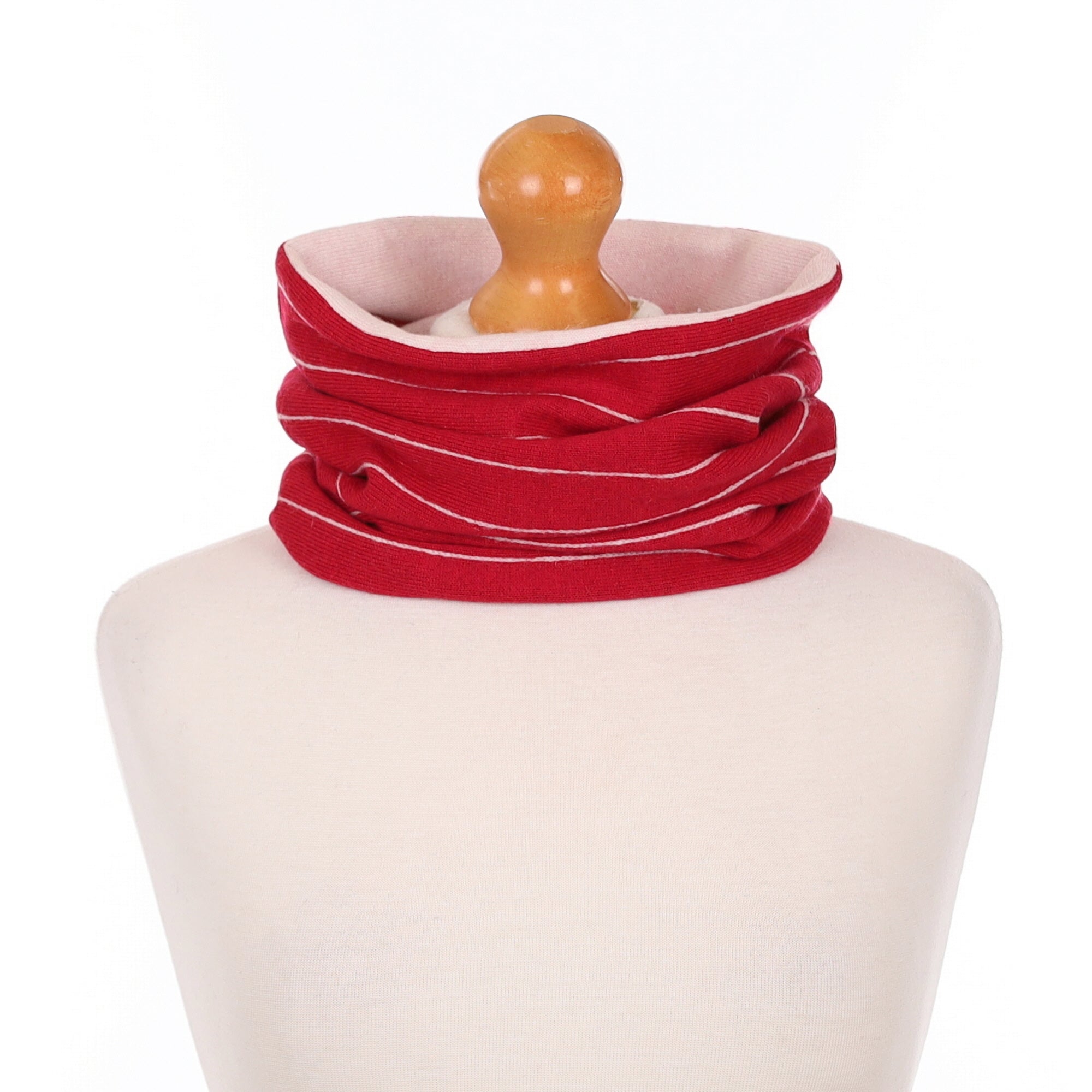 Red Stripe and Ice Pink Luxury Double Layered Snood