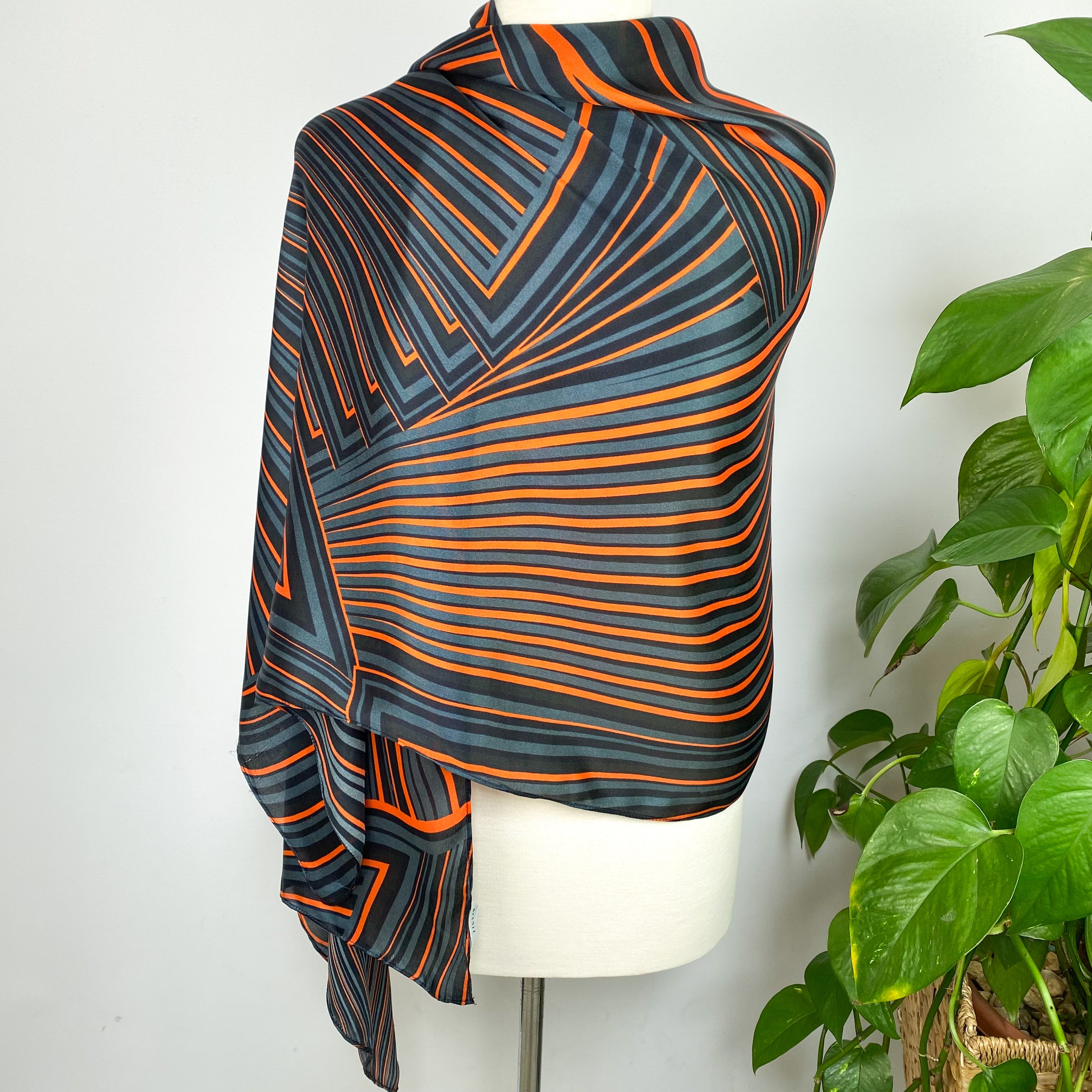 Jigsaw Striped Satin Wrap Style Silk Scarf