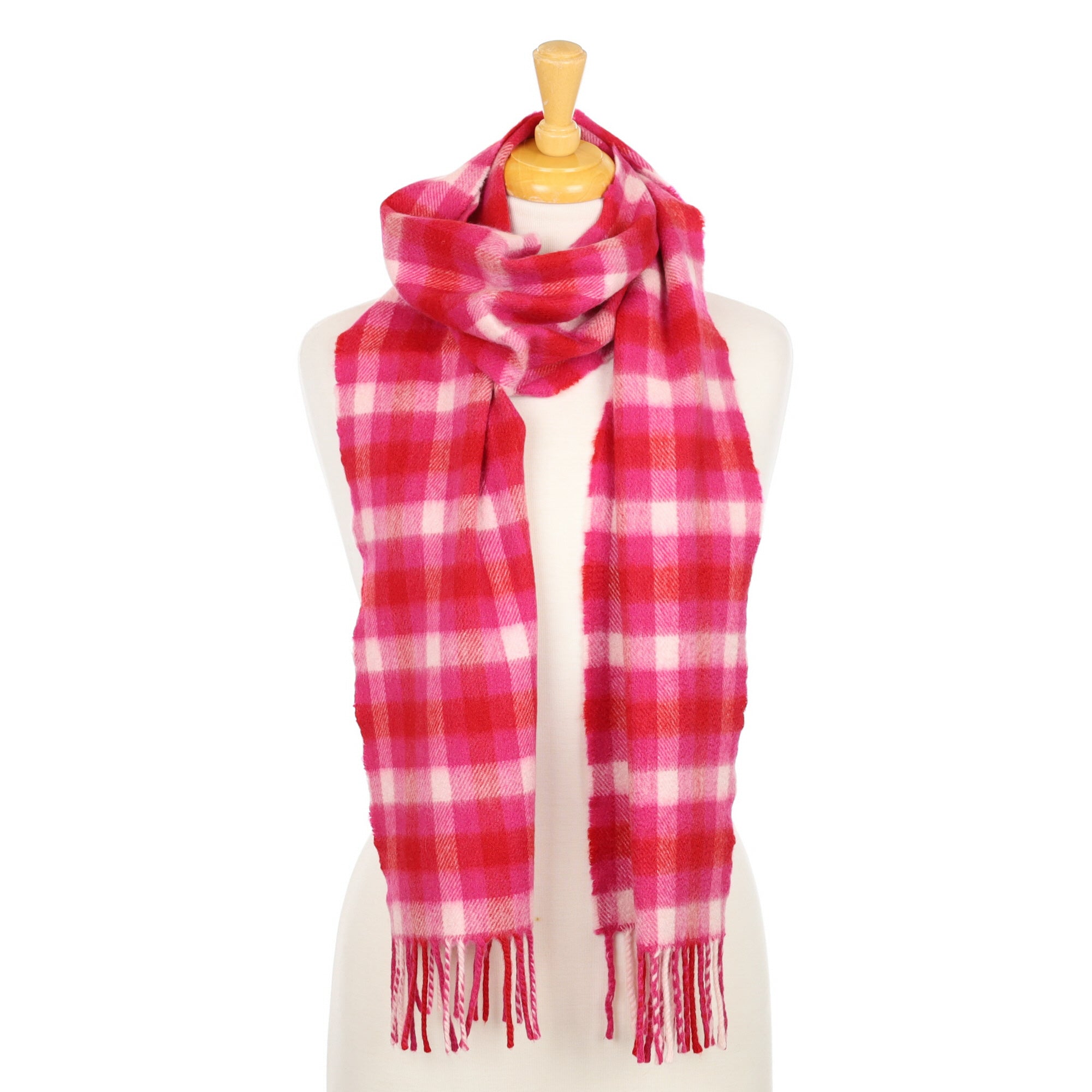 Scottish Hot Pink Checked Cashmere Woven Scarf