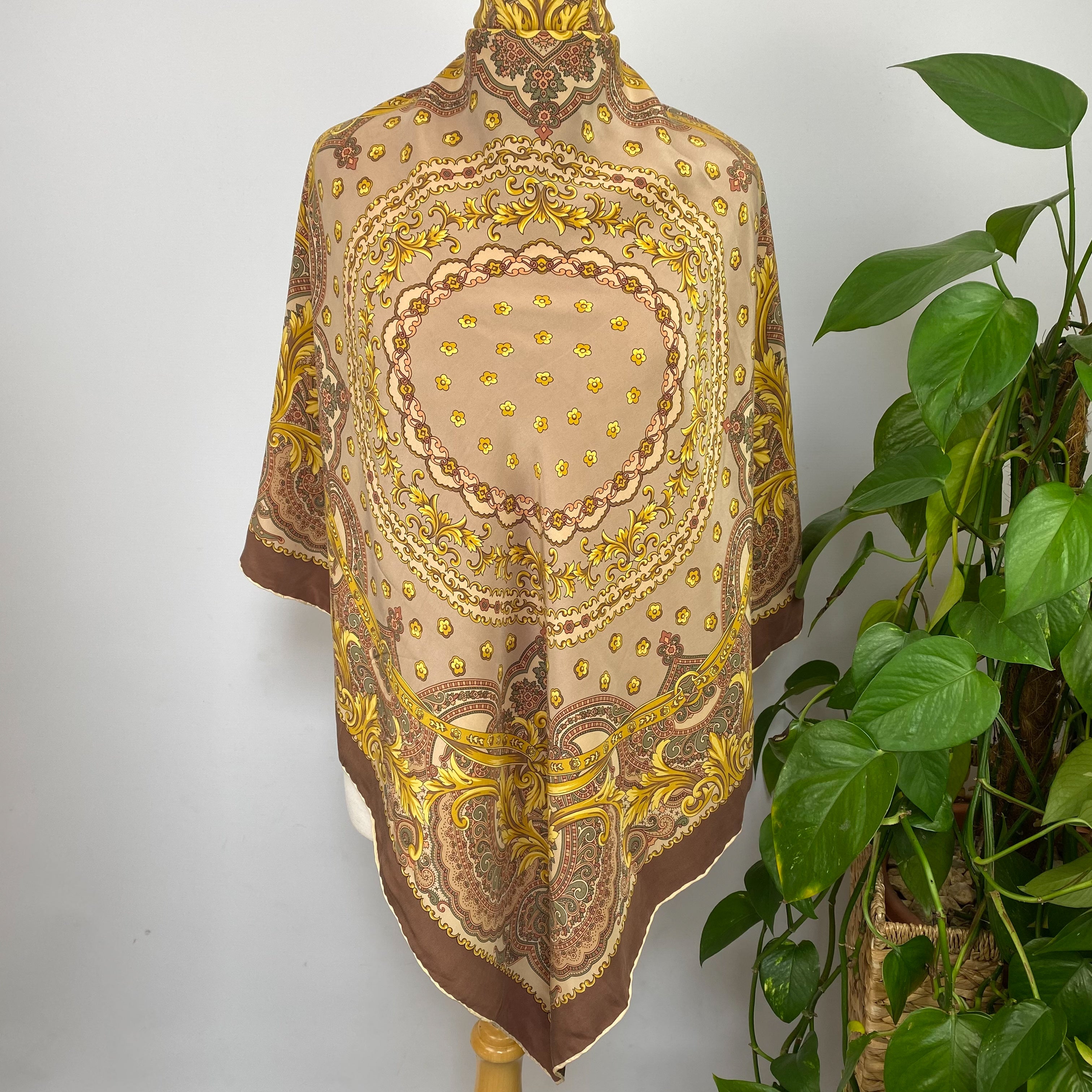 Neutral Paisley Vintage Silk Scarf