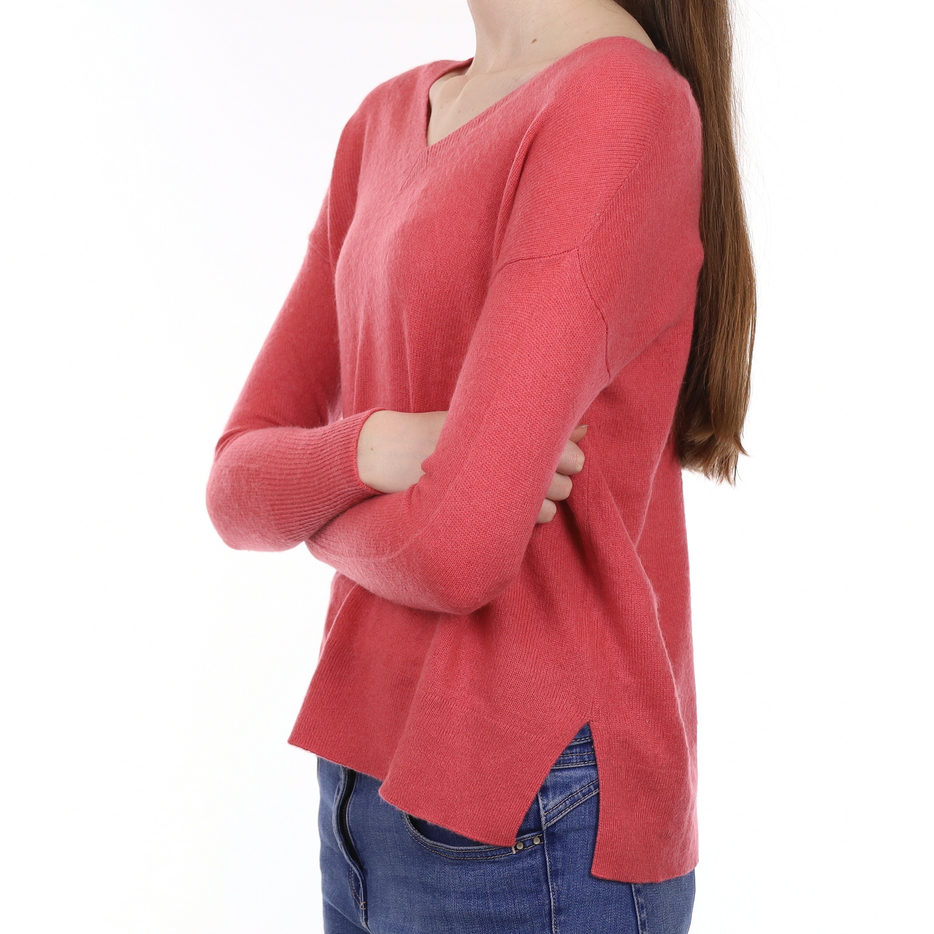 Cranberry Pink Cashmere Slouchy V Neck Jumper Extra Small