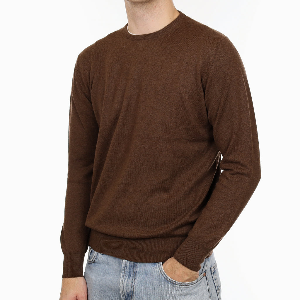Men's Chocolate Brown Cashmere Crew Neck Jumper Large