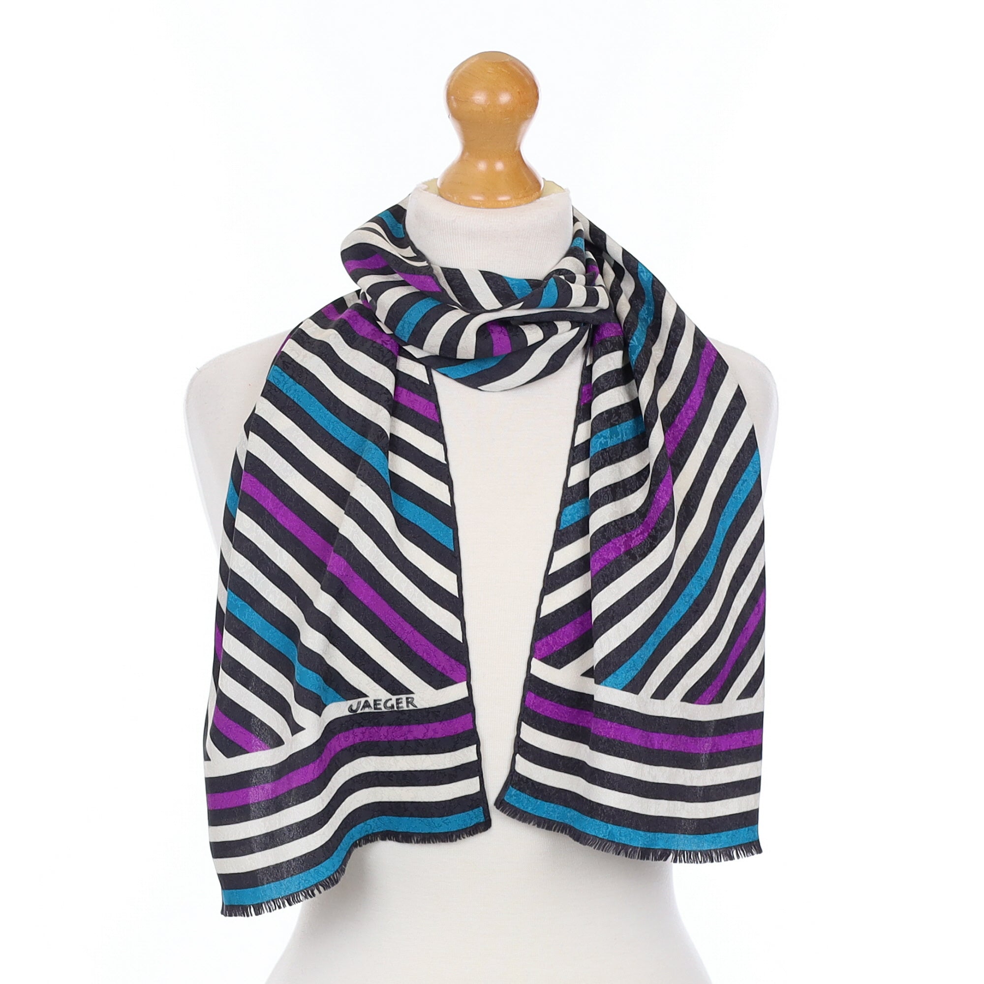 Jaeger Violet and Turquoise Stripe Vintage Silk Scarf