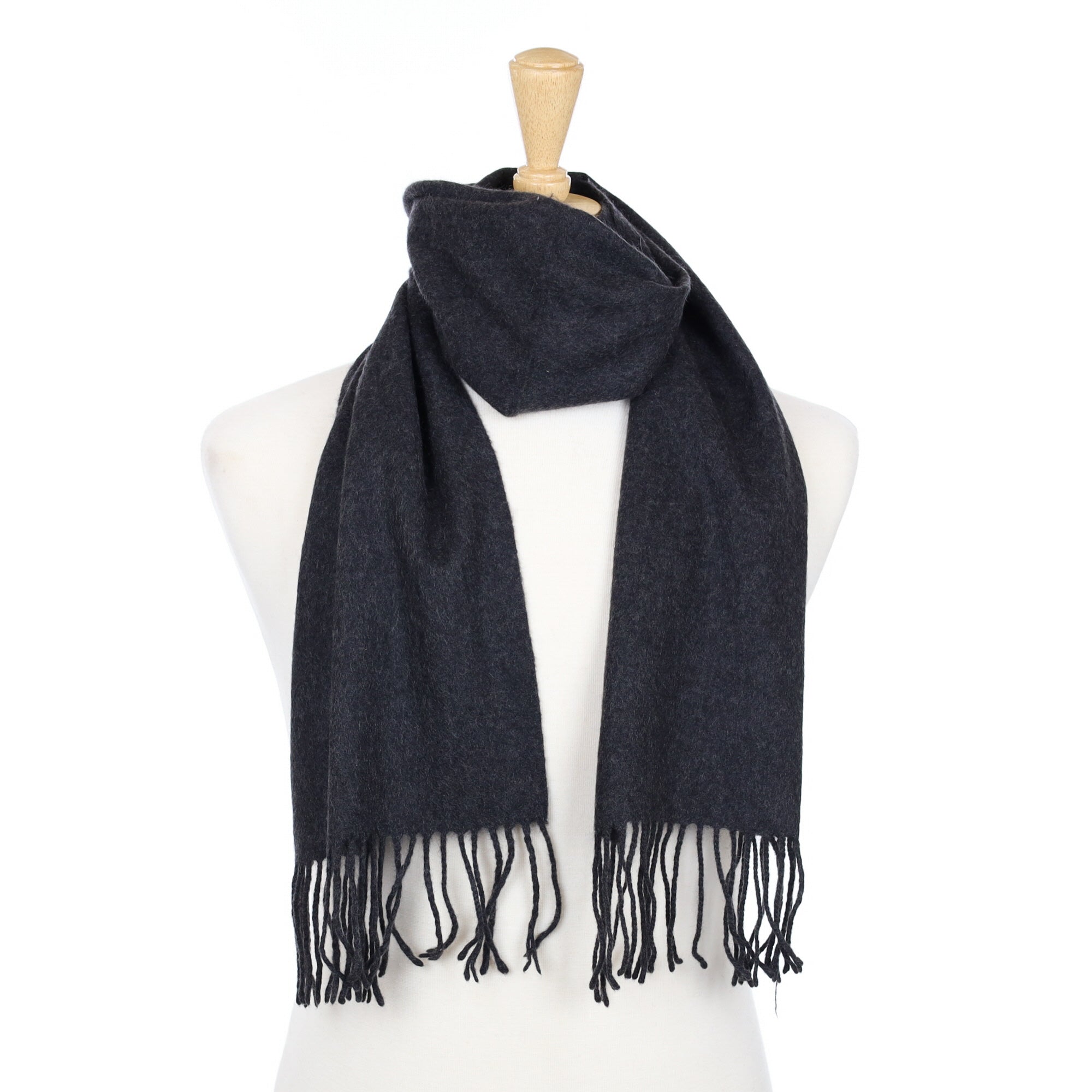 Charcoal Grey Cashmere Fringed Woven Scarf