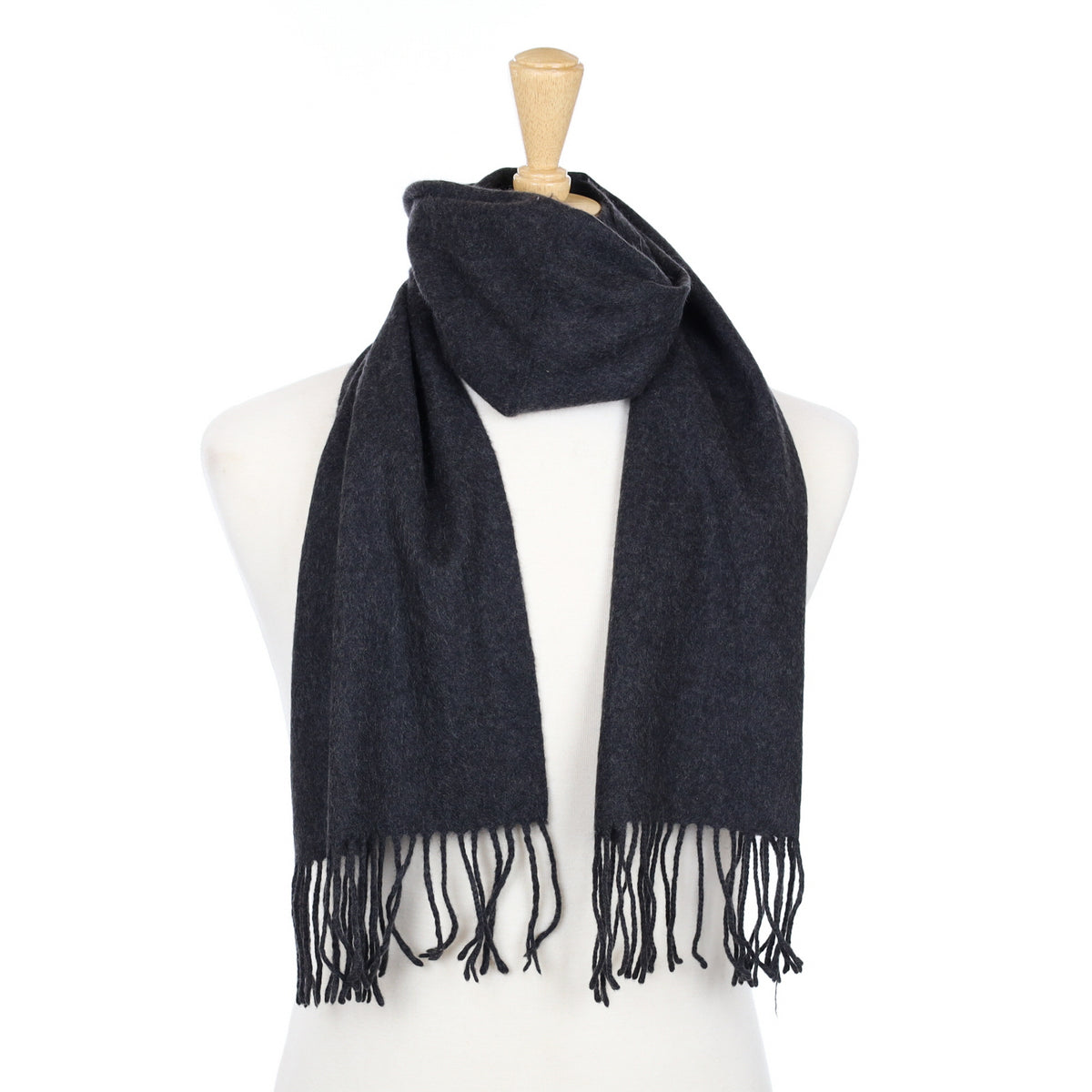 Charcoal Grey Cashmere Fringed Woven Scarf