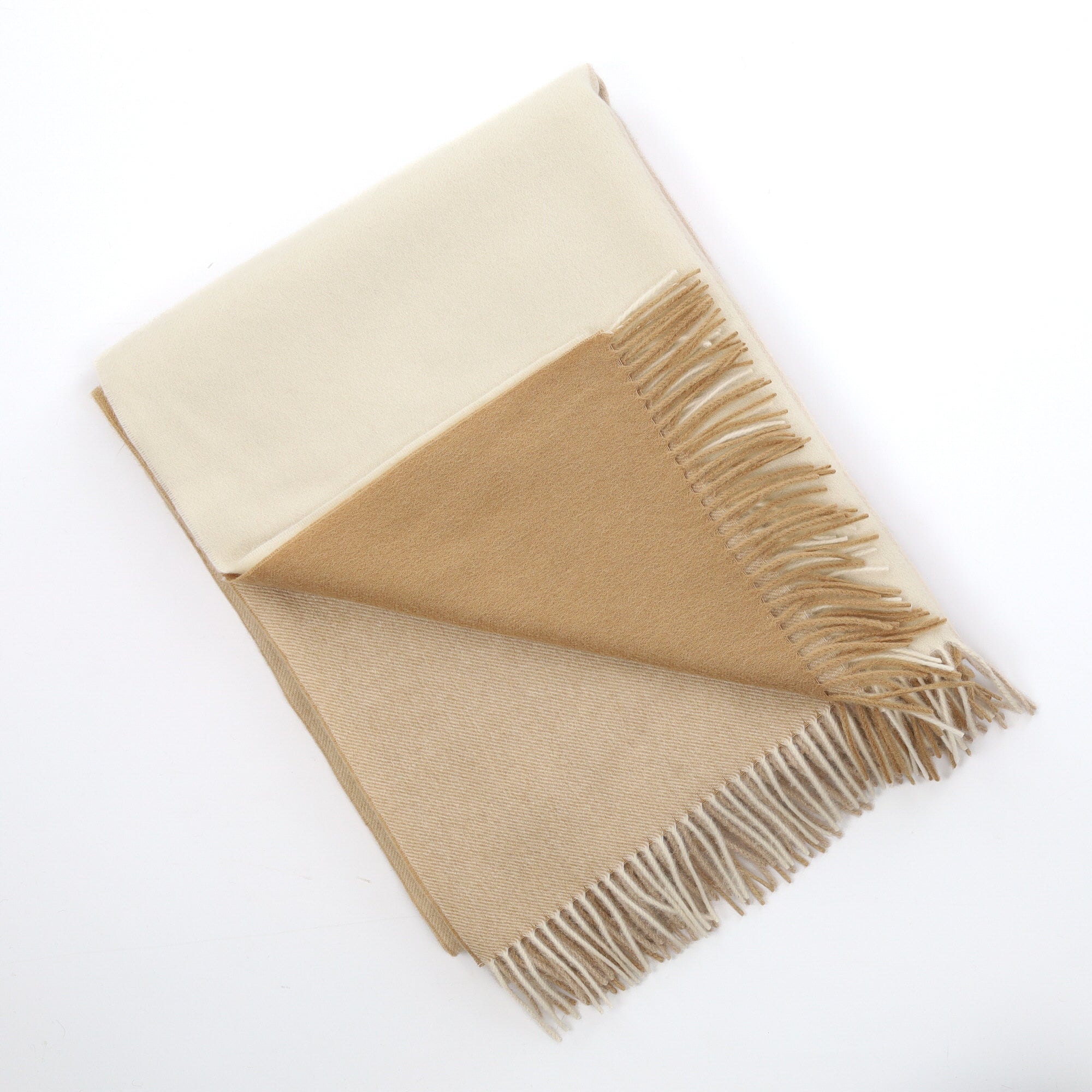 Brand New English Caramel and Cream Block Luxury Woven Cashmere Blanket
