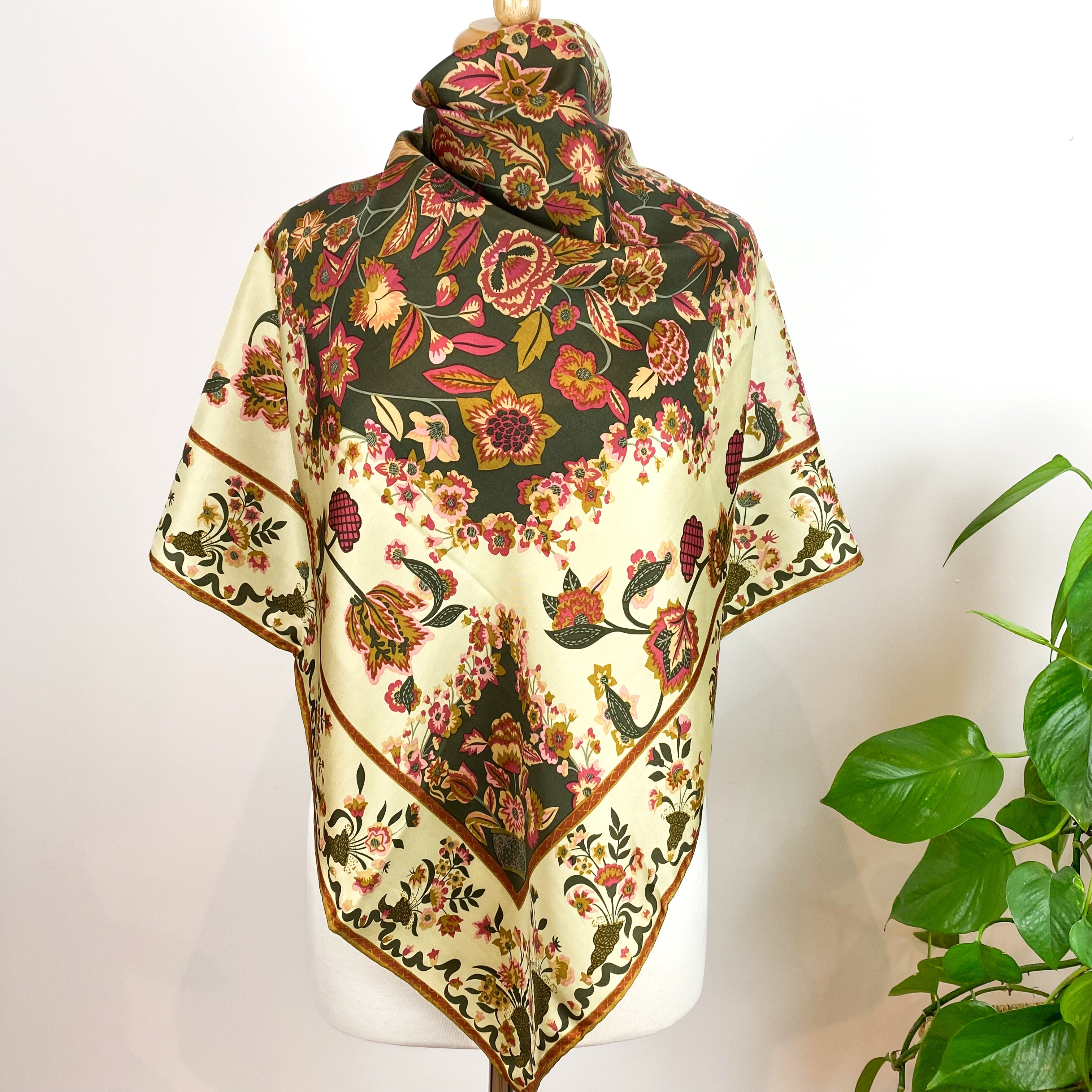 Large Floral Vintage Silk Scarf